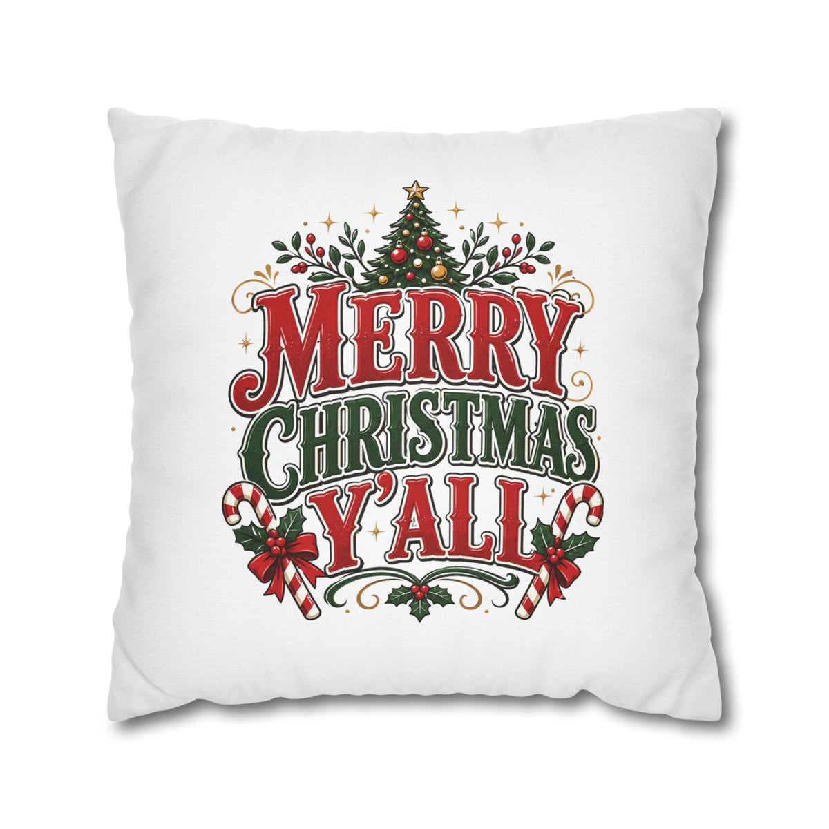 Christmas Square Pillowcase — Merry Christmas Y'all Holiday Decorative Pillow