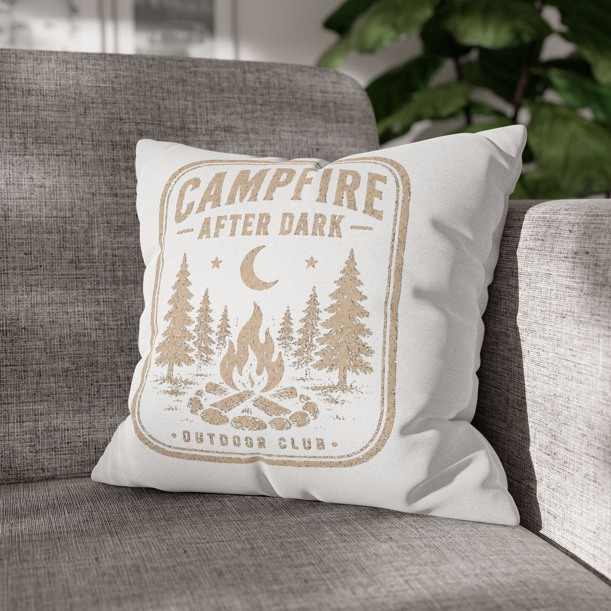 Campfire After Dark Square Pillowcase Milo Bailey Dog Dad Mom– Rustic Outdoor Camping Throw Pillow Cover