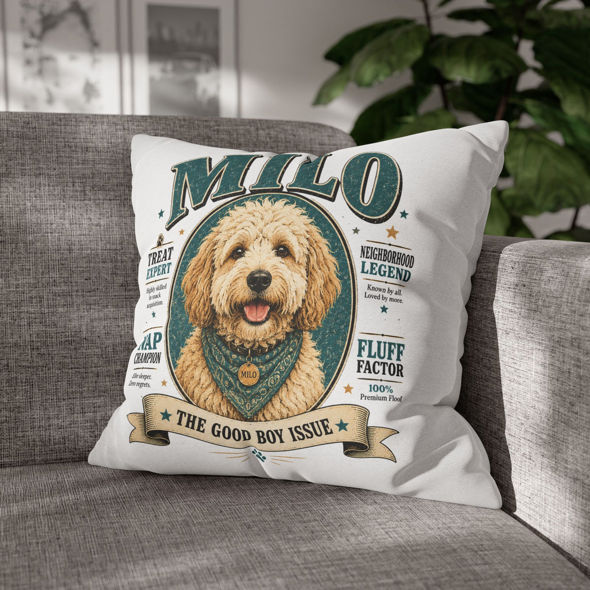 Dog Pillowcase — Personalized "Milo: The Good Boy Issue" Decorative Throw Pillowcase Milo Bailey Dog Dad Mom