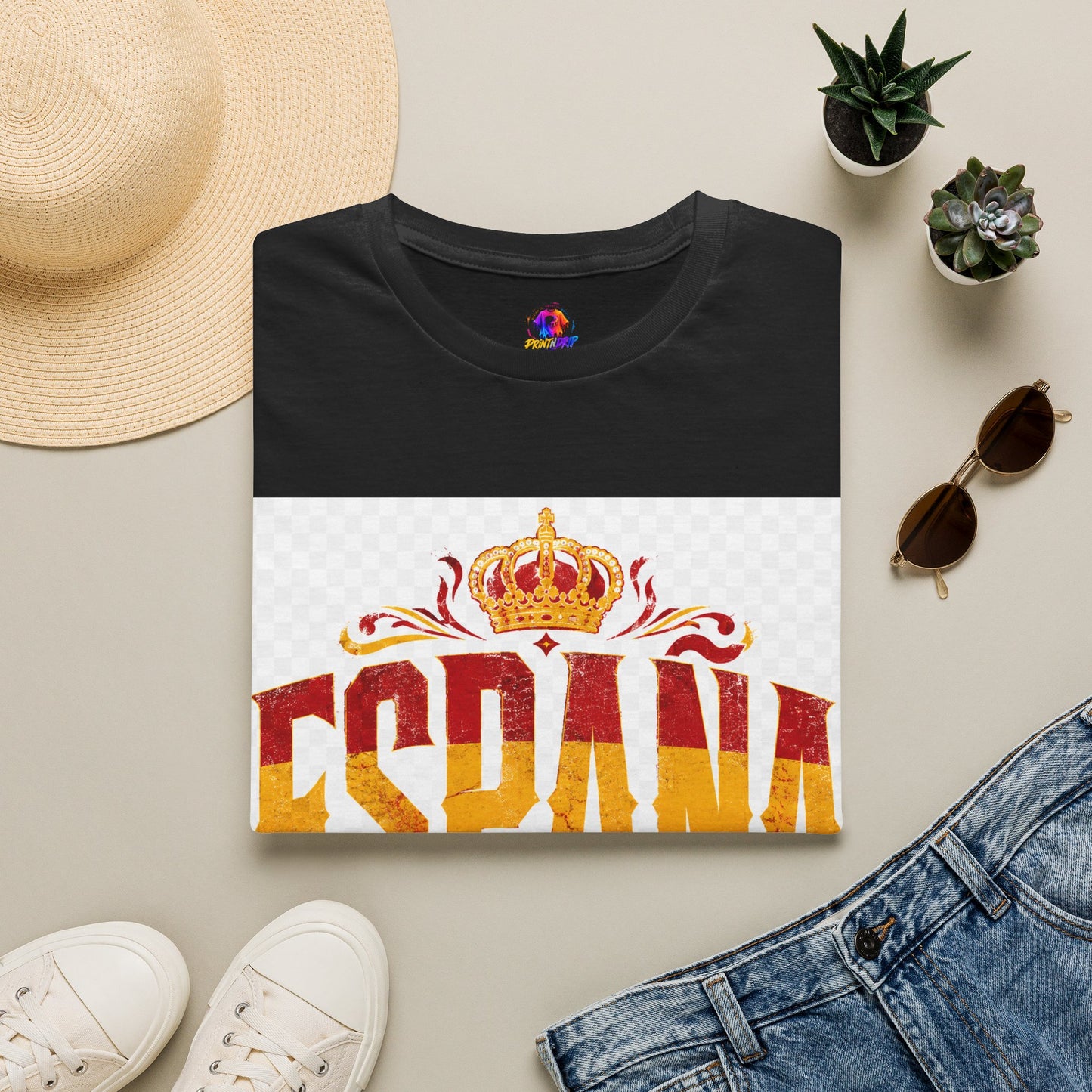 Spain Crown Graphic T-Shirt — Spanish Flag Vintage Crest Tee