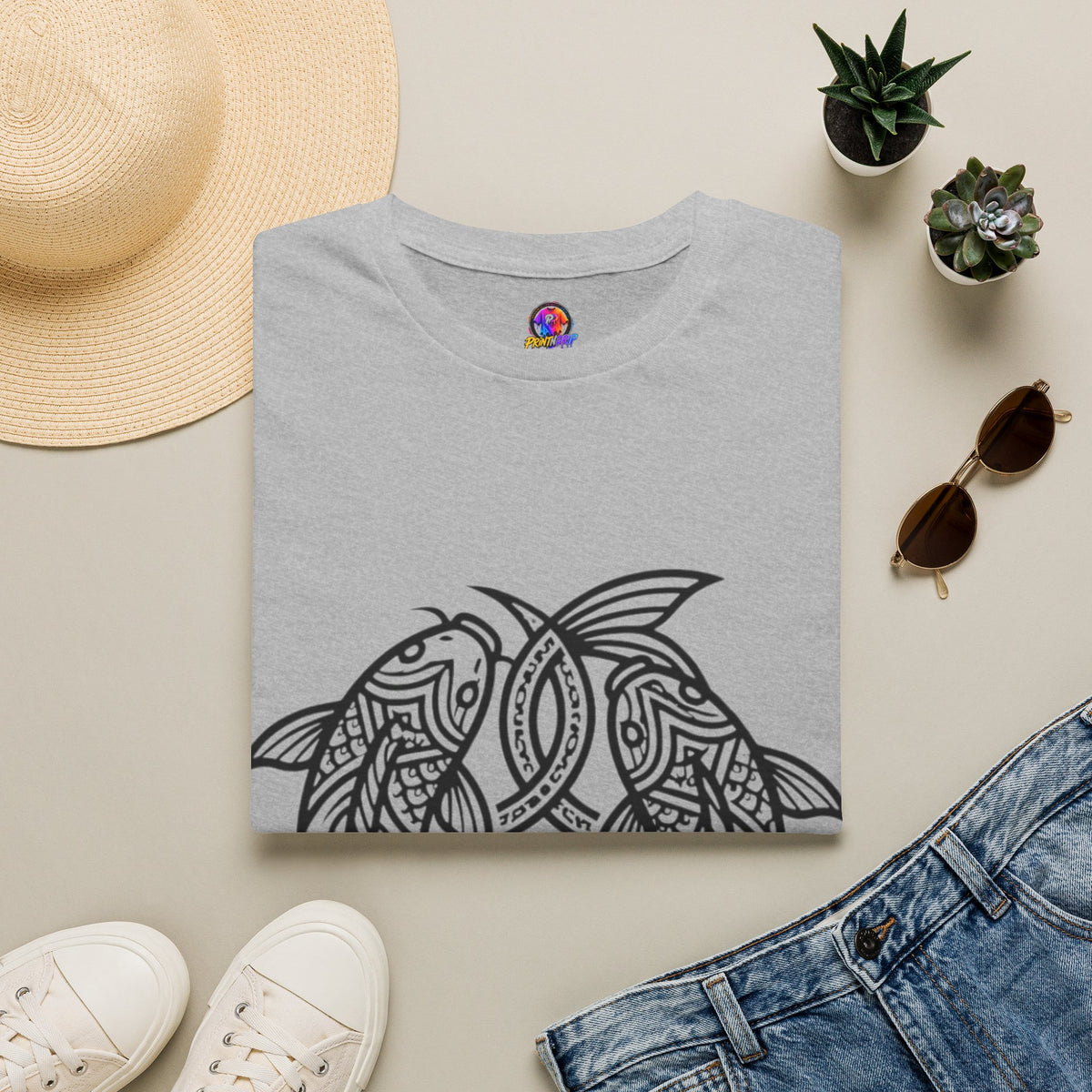 Pisces Zodiac Koi Fish Mandala T-Shirt — Intricate Zen koi Circle Design