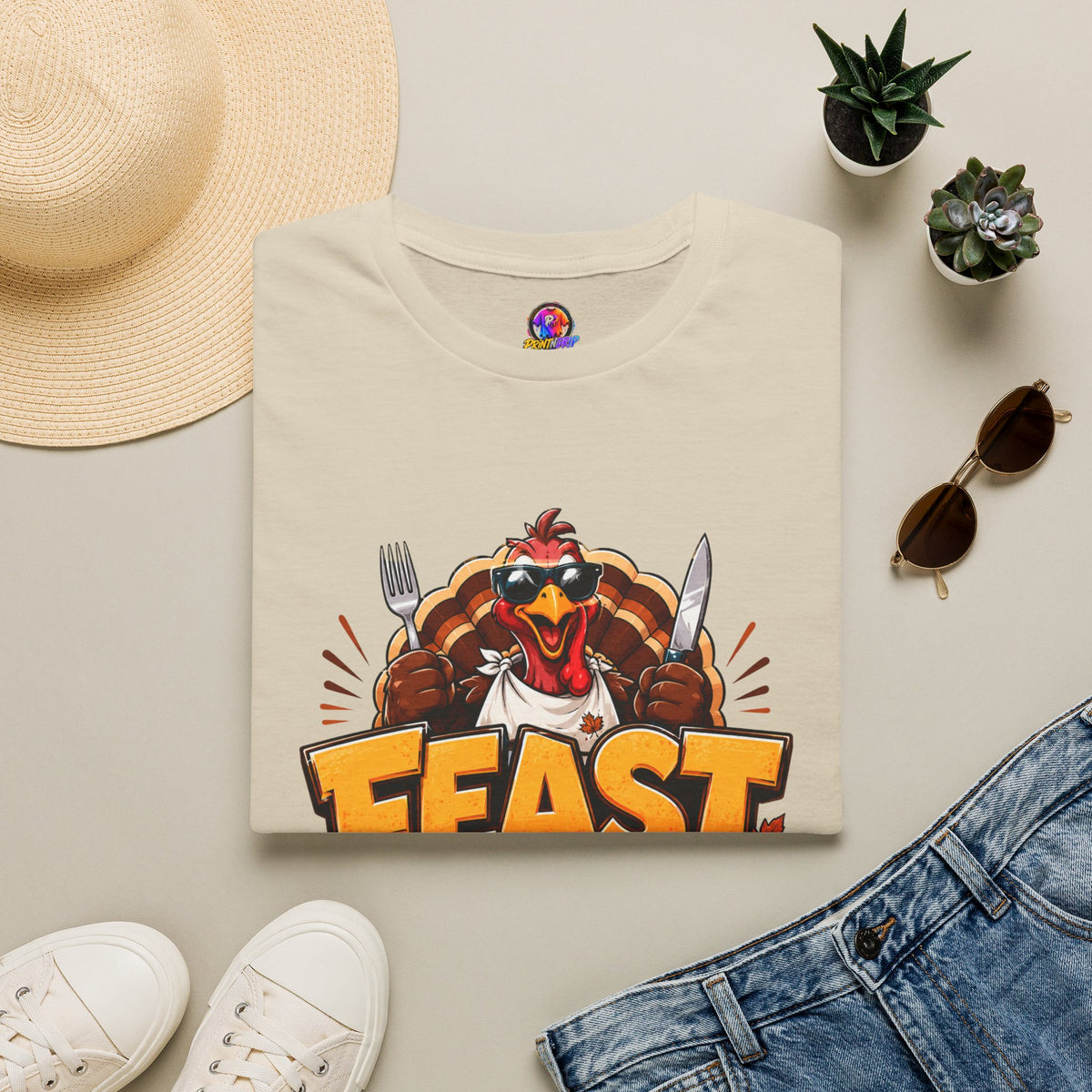 Thanksgiving T-Shirt Feast Mode T-Shirt — Funny Thanksgiving Turkey Graphic Tee