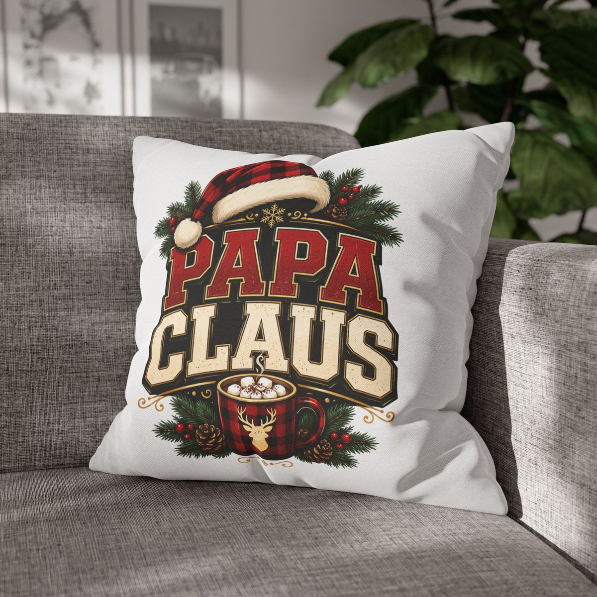 Christmas Papa Claus Holiday Pillowcase — Festive Christmas Cushion Cover for Dad