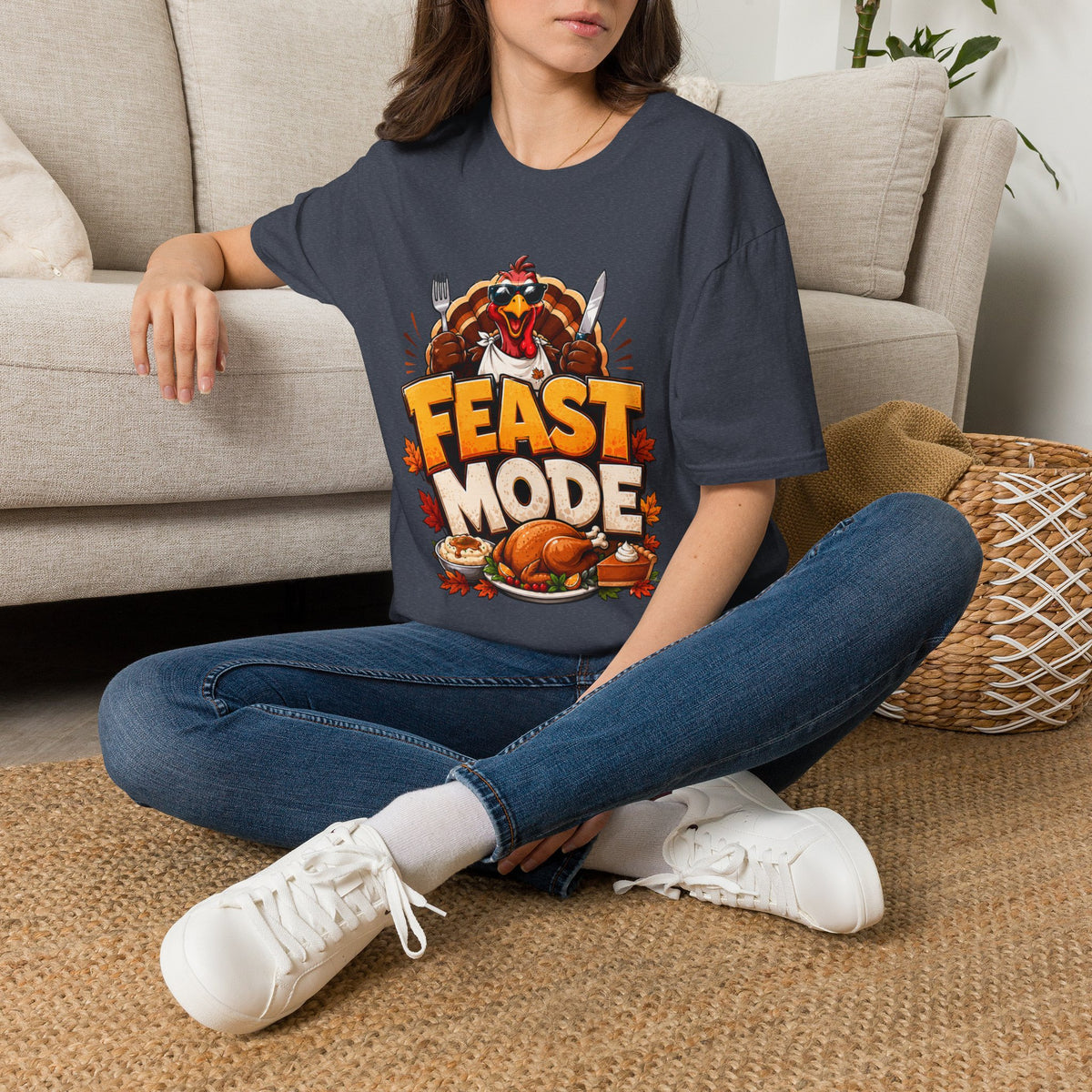 Thanksgiving T-Shirt Feast Mode T-Shirt — Funny Thanksgiving Turkey Graphic Tee