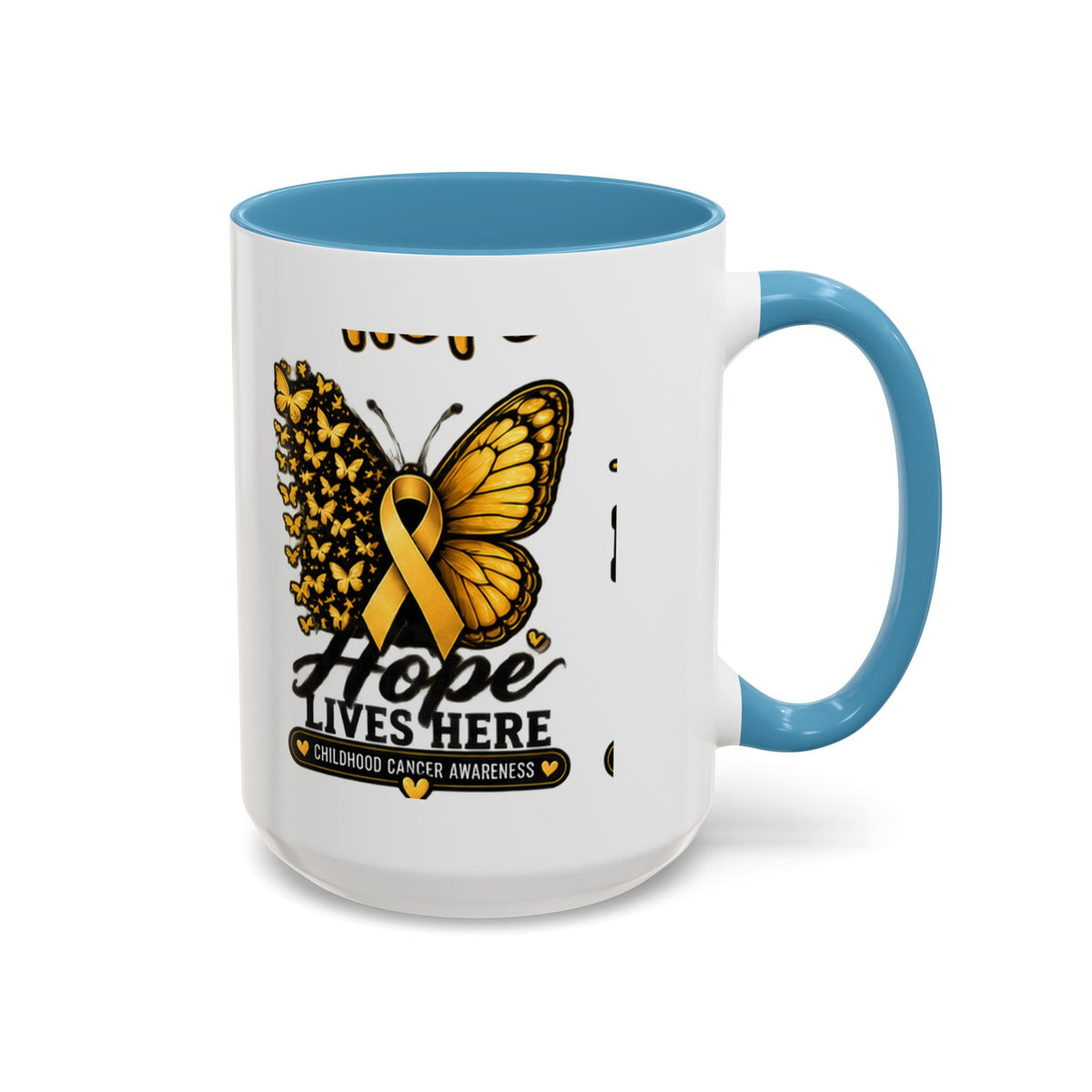 Children’s Cancer Awareness Accent Coffee Mug — "Hope Lives Here" (11/15oz)
