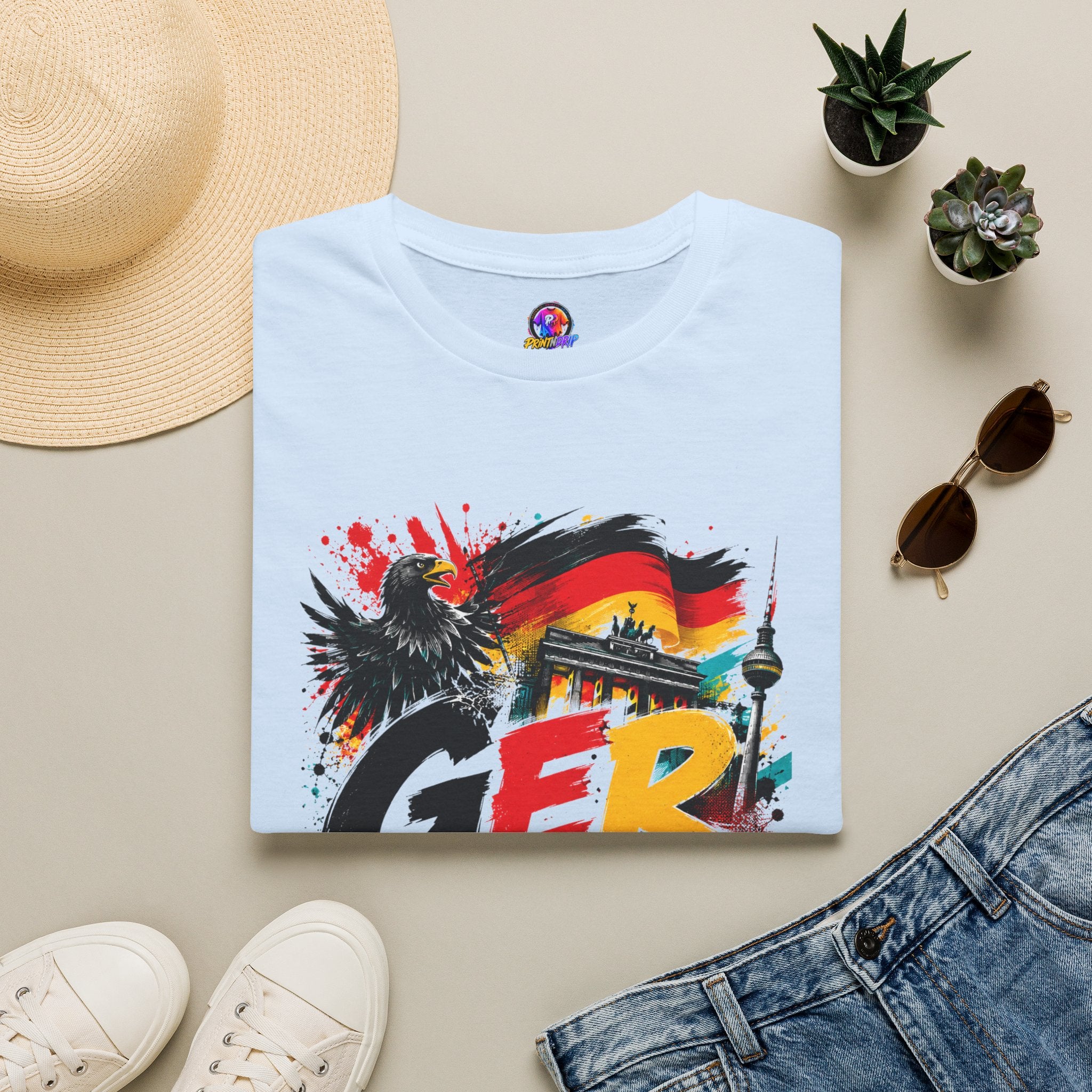 Germany Soccer Graphic T‑Shirt — Flag, Eagle & Brandenburger Tor Design