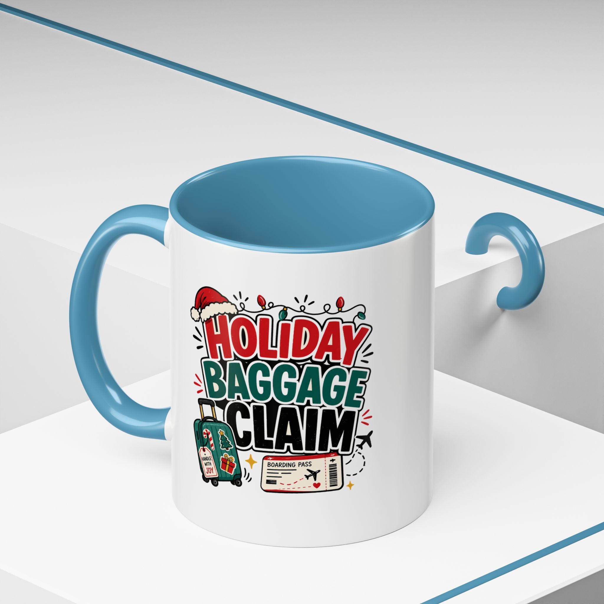 Modern Day Christmas Holiday Baggage Claim Coffee Mug — Funny Christmas Travel Gift (11/15oz)