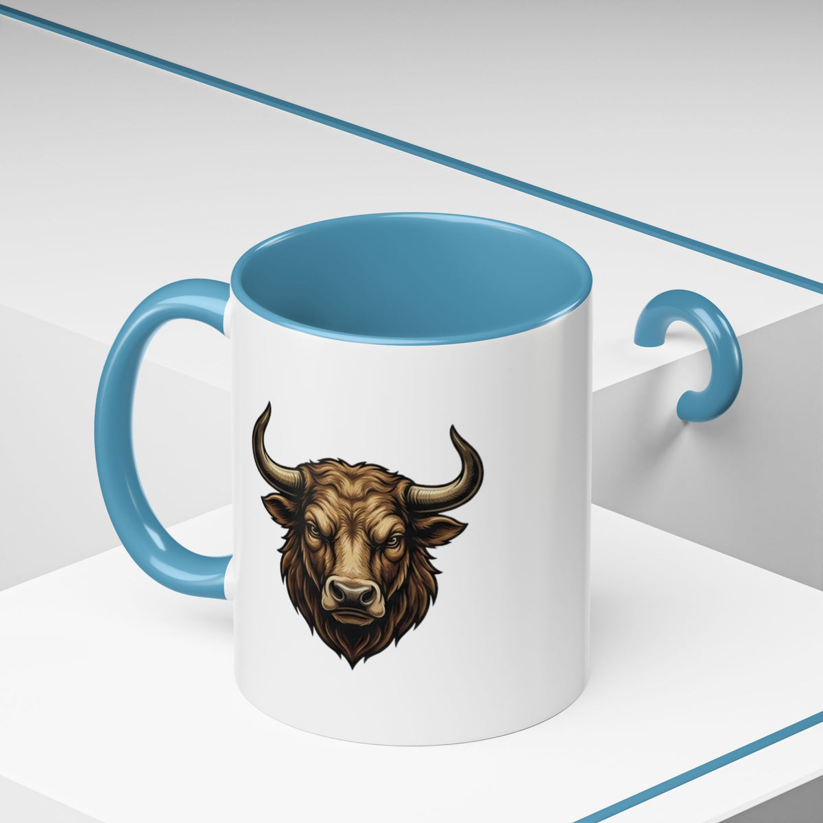 Taurus Bull Head Accent Coffee Mug — Rustic Bull Illustration Ceramic Mug