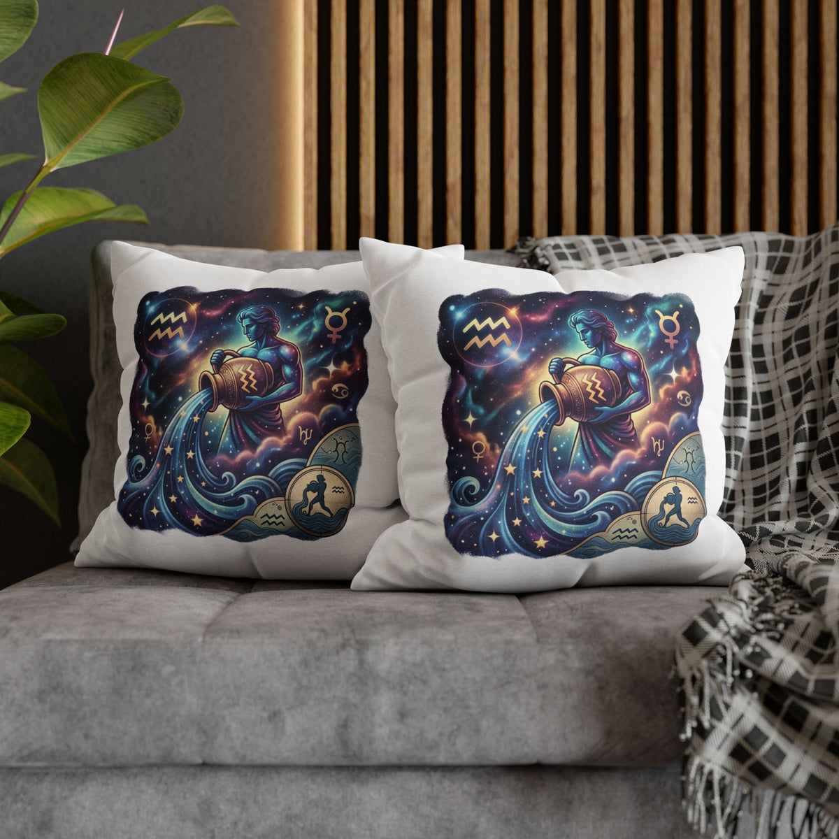 Aquarius Zodiac Pillowcase — Water Bearer Astrology Cushion Cover