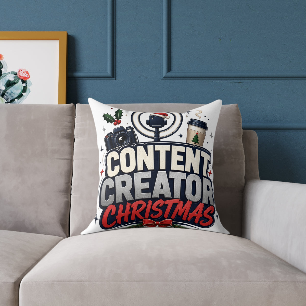 Modern Day Christmas Content Creator Christmas Square Poly Canvas Pillow