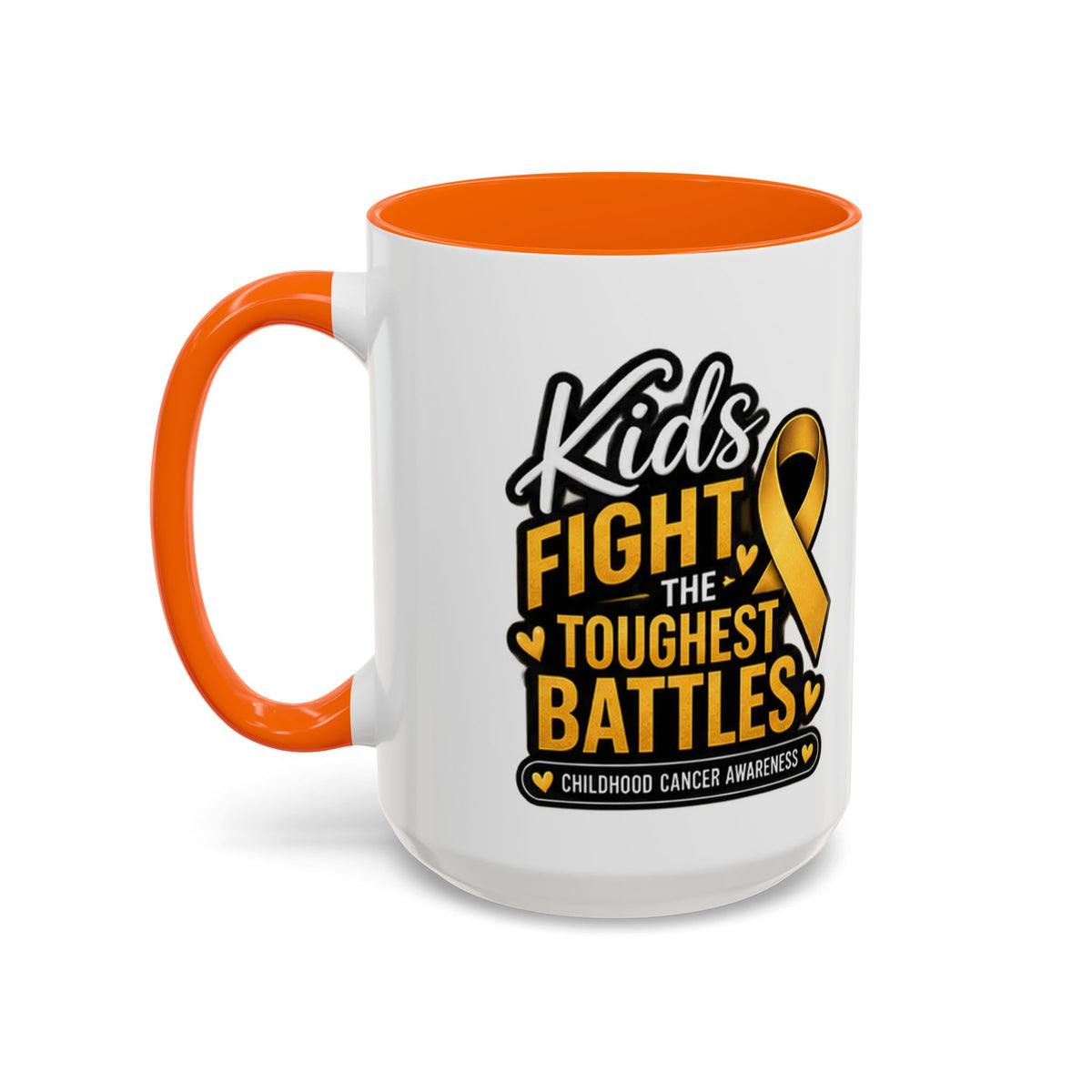 Childhood Cancer Awareness Accent Coffee Mug - "Kids Fight the Toughest Battles" (11/15oz)