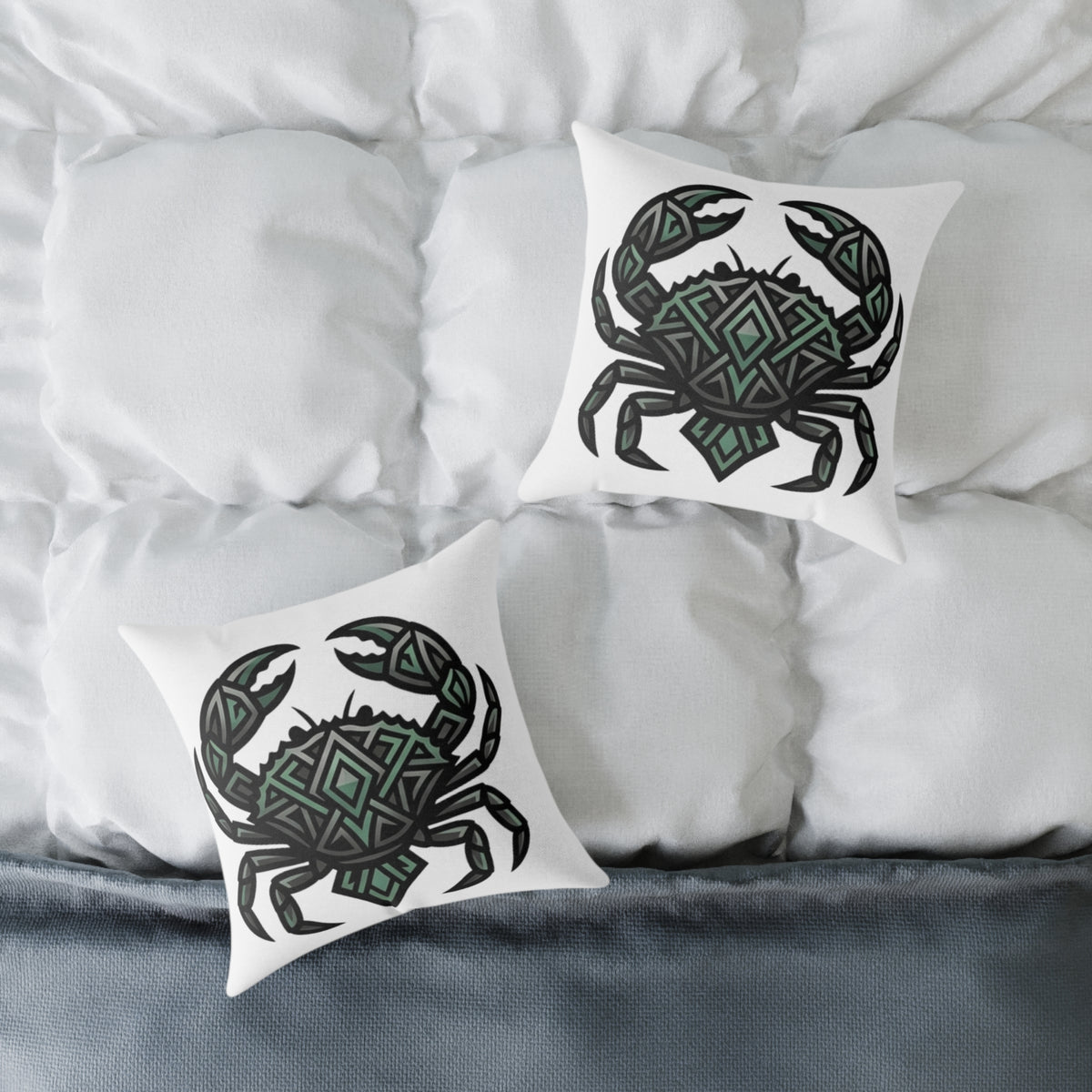 Cancer Zodiac Crab Mandala Square Pillow — Geometric Beach Decor Cushion