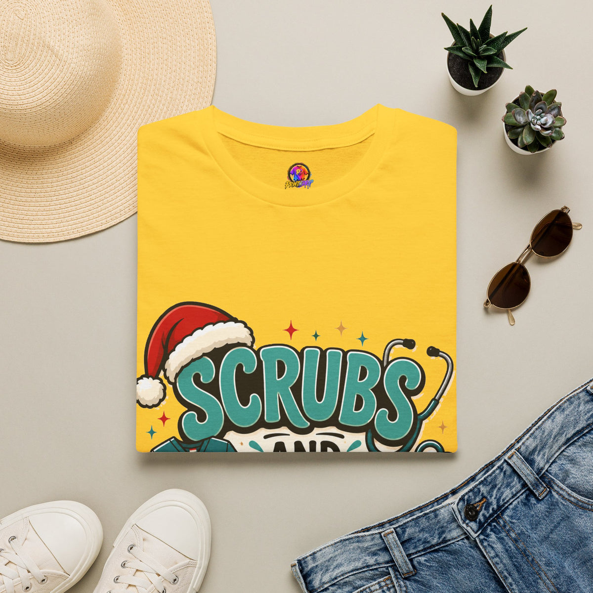 Scrubs and Santa Christmas T-Shirt — Cute Holiday Nurse Tee