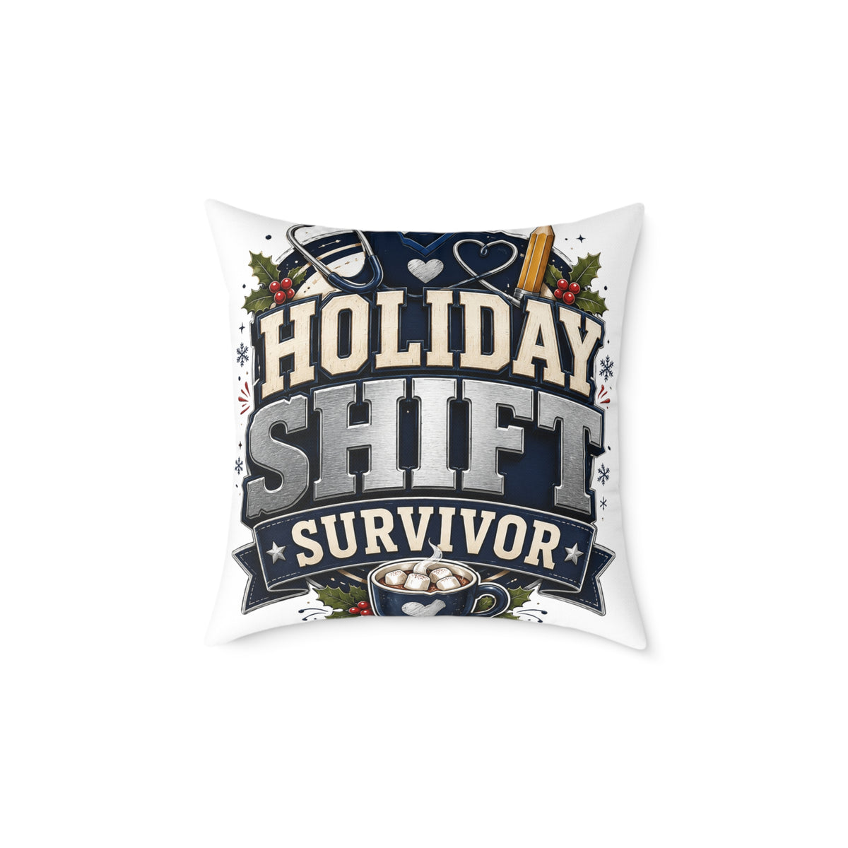 Modern Day Christmas Holiday Shift Survivor Square Poly Canvas Pillow