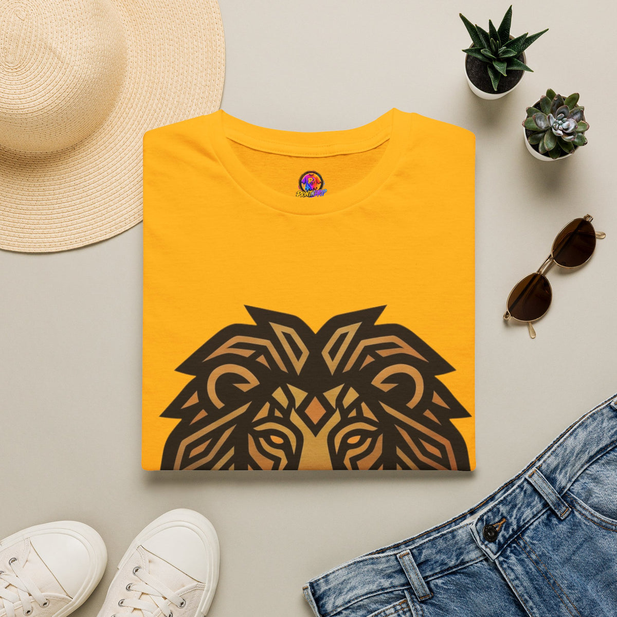 Leo Zodiac Lion Head T-Shirt — Geometric Tribal Lion Graphic Tee