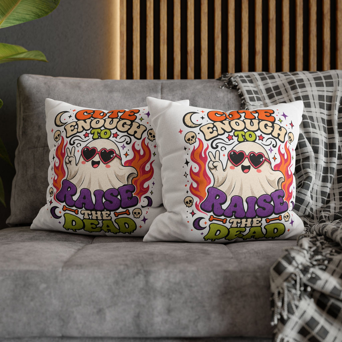 Halloween Cute Enough to Raise the Dead Ghost Pillowcase — Retro Halloween Decorative Throw Pillow