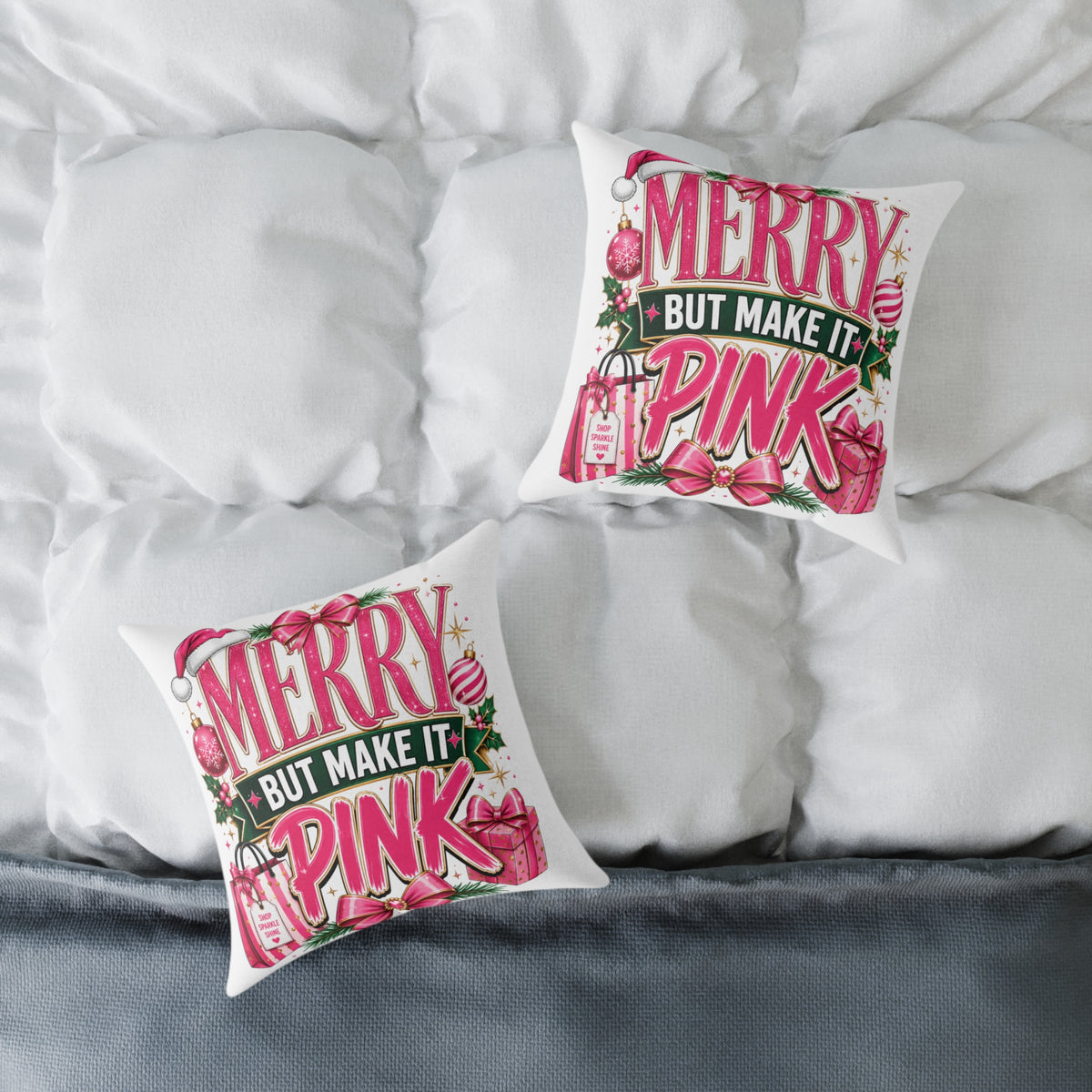 Merry But Make It Pink Christmas Pillow - Festive Pink Holiday Throw Pillow