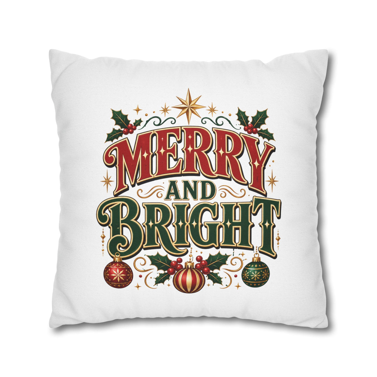 Merry and Bright Christmas Pillowcase — Festive Holiday Decorative Pillow Cover