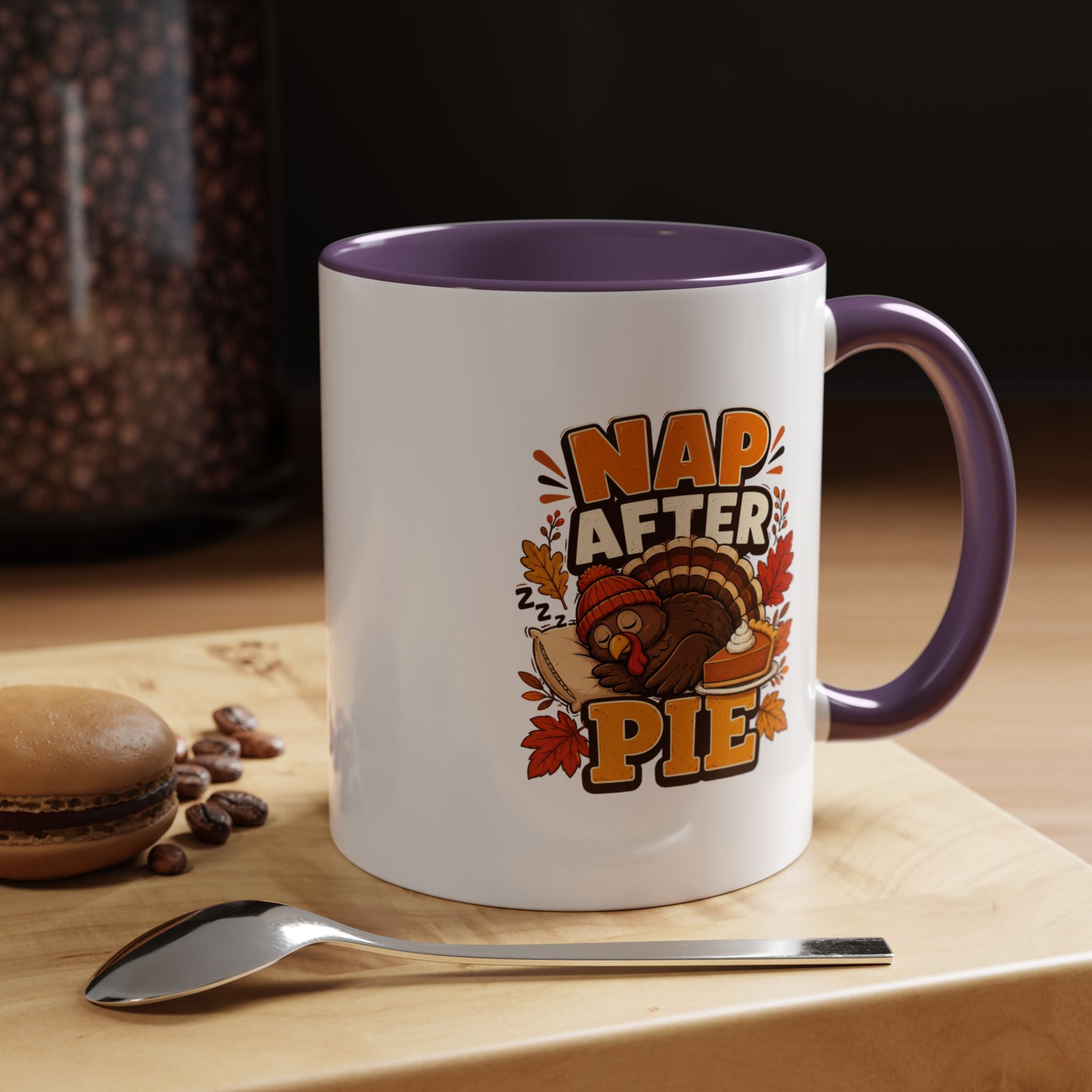 Thanksgiving Mug Nap After Pie Coffee Mug — Thanksgiving Turkey & Fall Leaves  Accent Mug