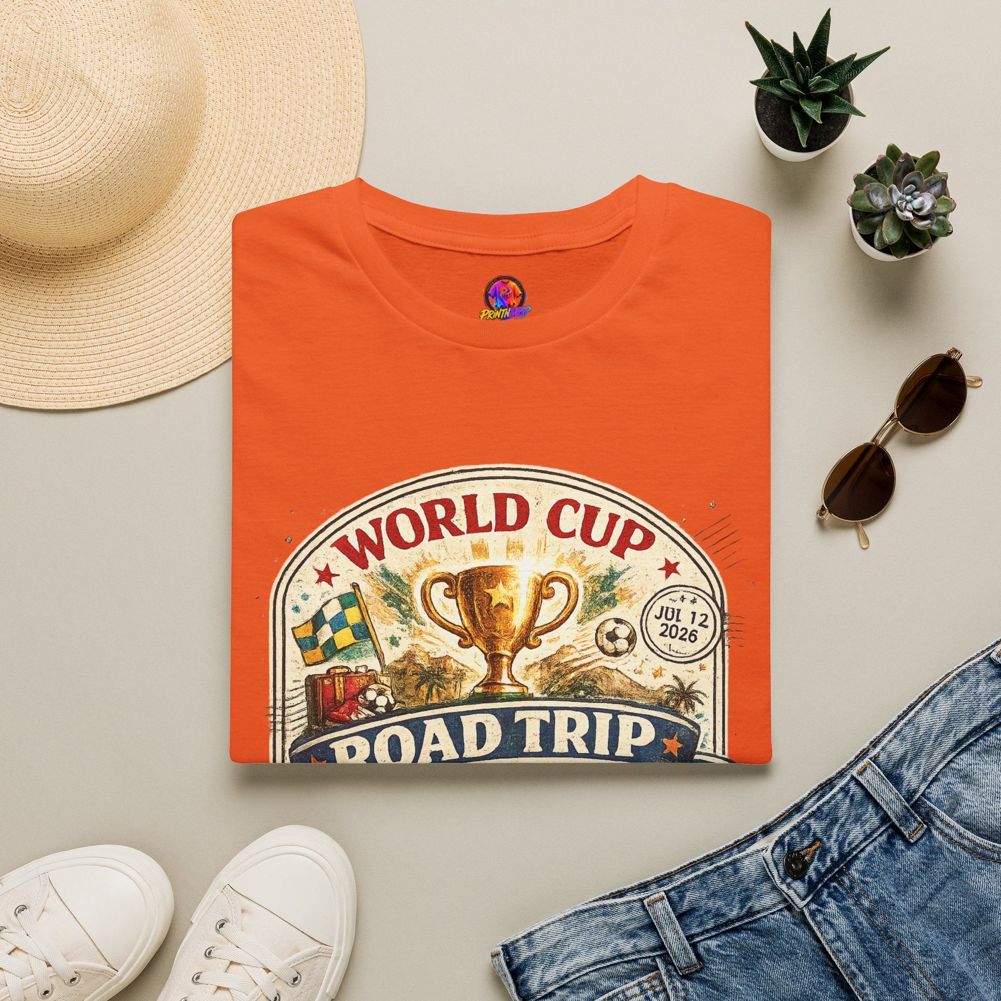World Cup Road Trip T-Shirt — Vintage Soccer Trophy Design