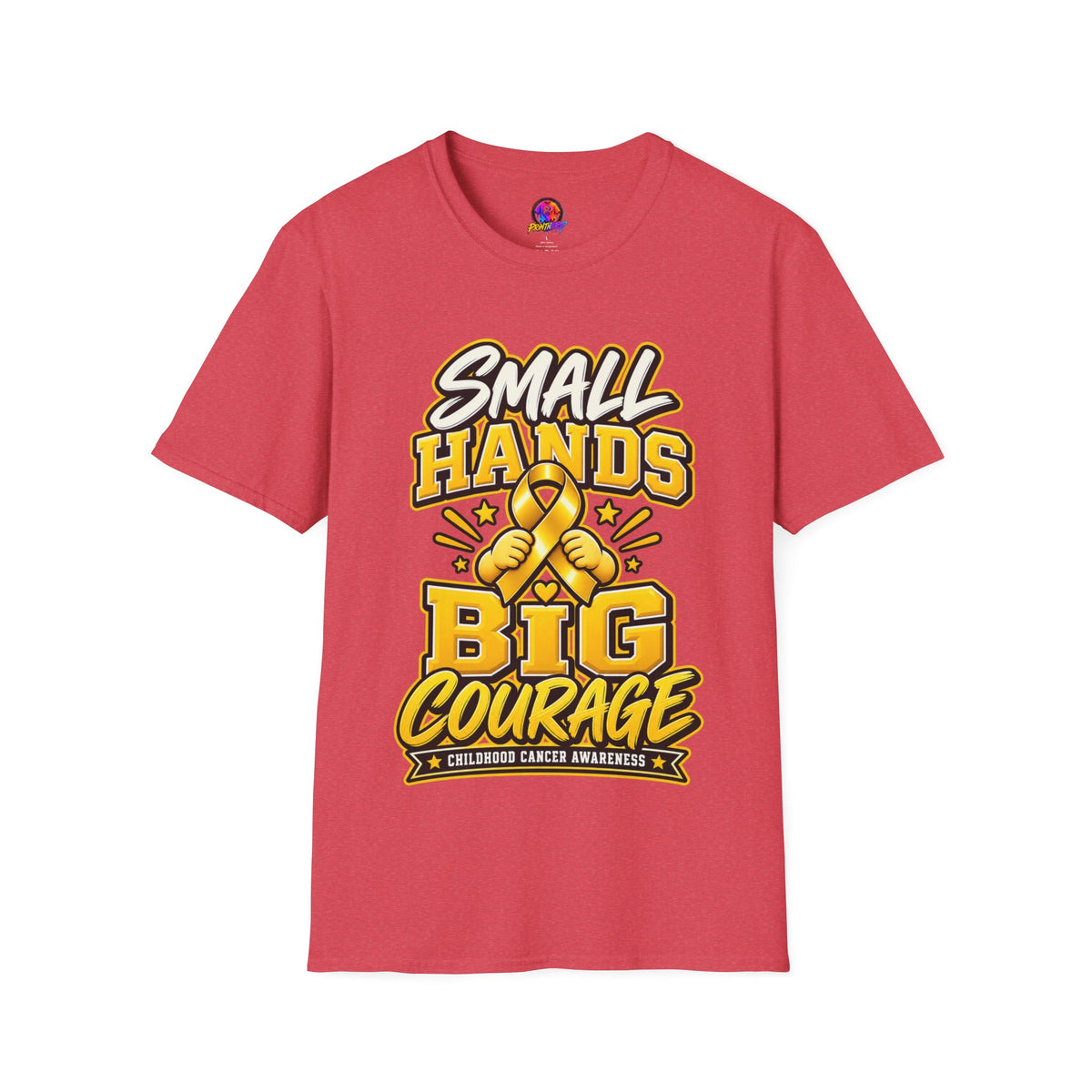 Children's Cancer Awareness T-Shirt — "Small Hands Big Courage" Yellow Ribbon