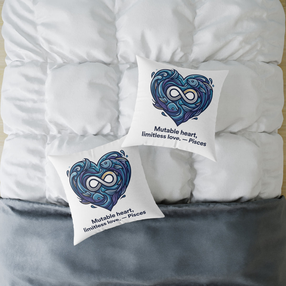 Pisces Zodiac Mutable Heart Limitless Love Square Poly Canvas Pillow