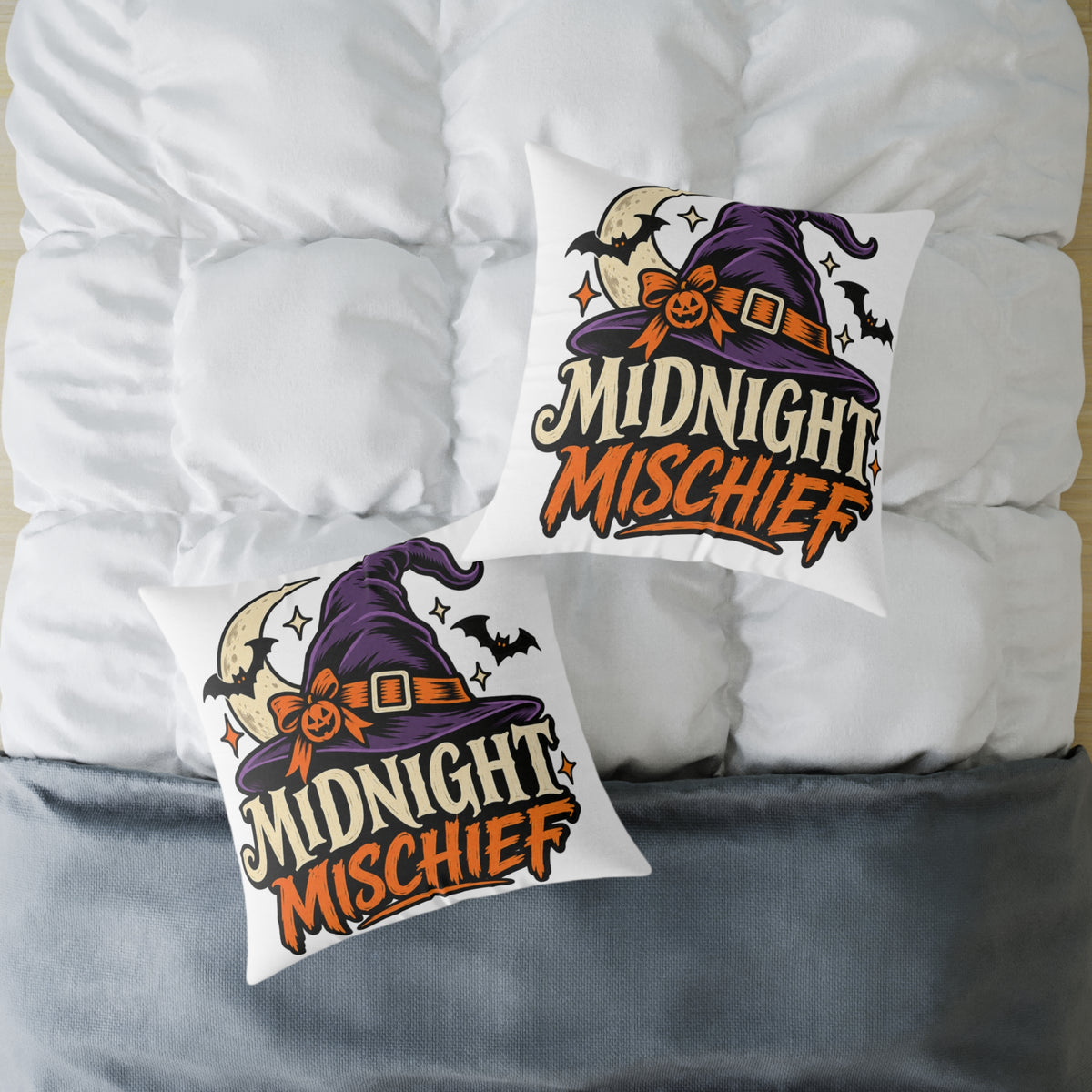 Midnight Mischief Halloween Pillow – Witch Hat & Bats Decorative Throw Pillow