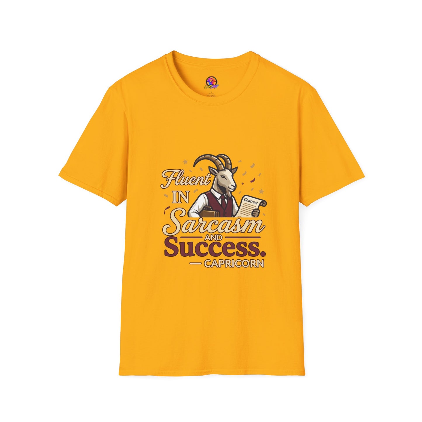 Capricorn Goat Graphic T-Shirt — "Fluent in Sarcasm & Success" Zodiac Tee