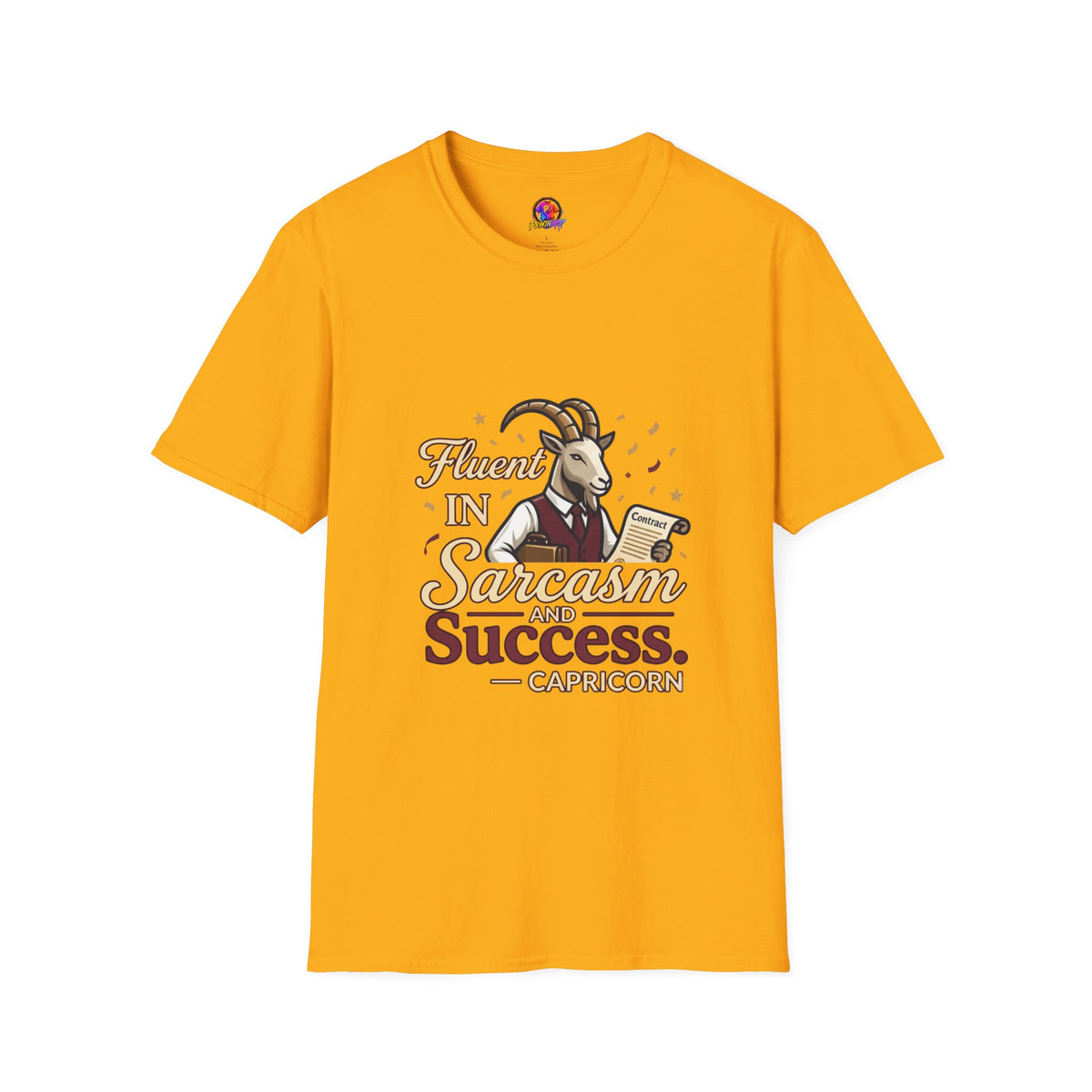 Capricorn Goat Graphic T-Shirt — "Fluent in Sarcasm & Success" Zodiac Tee
