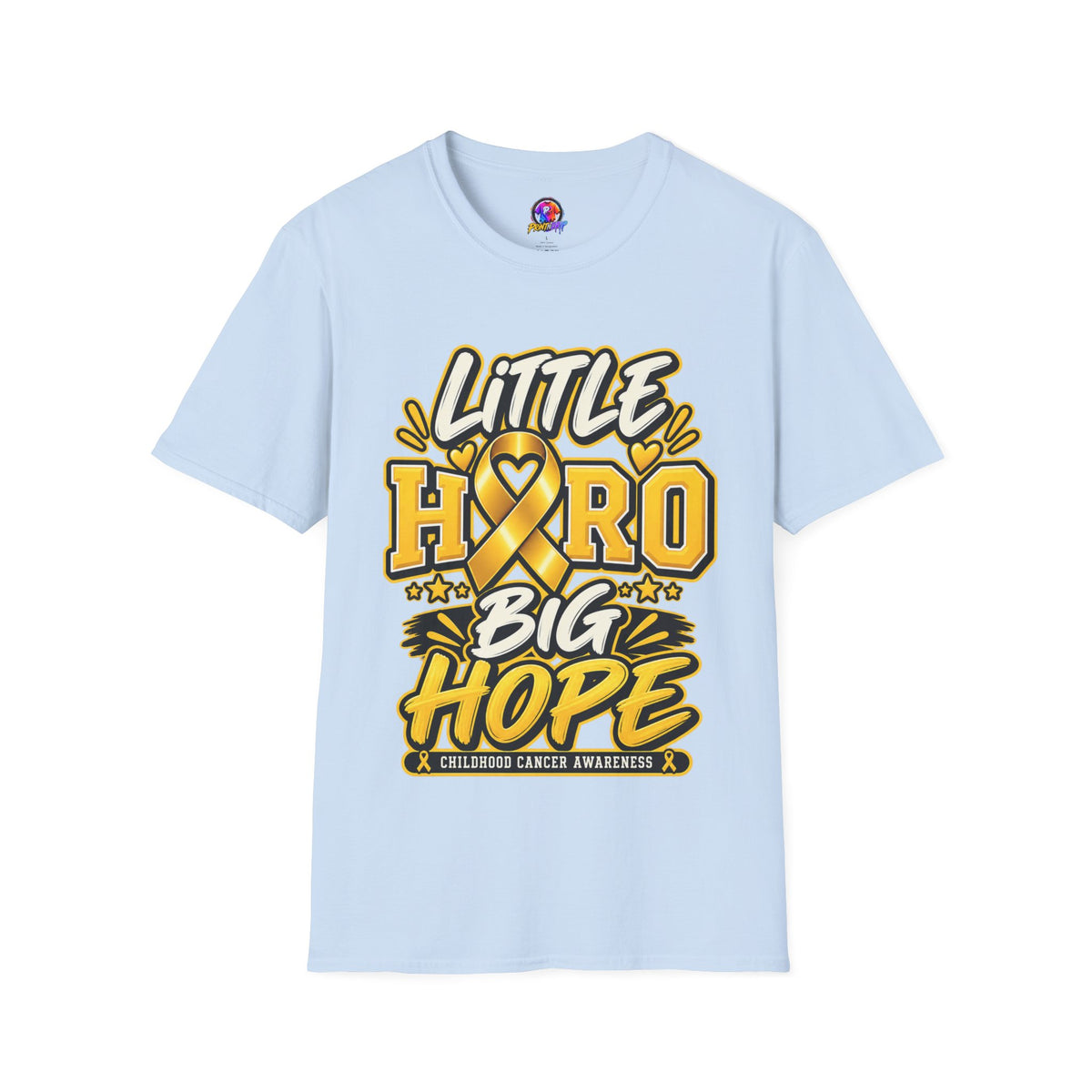 Kids Childhood Cancer Awareness T-Shirt — "Little Hero Big Hope" Gold Ribbon