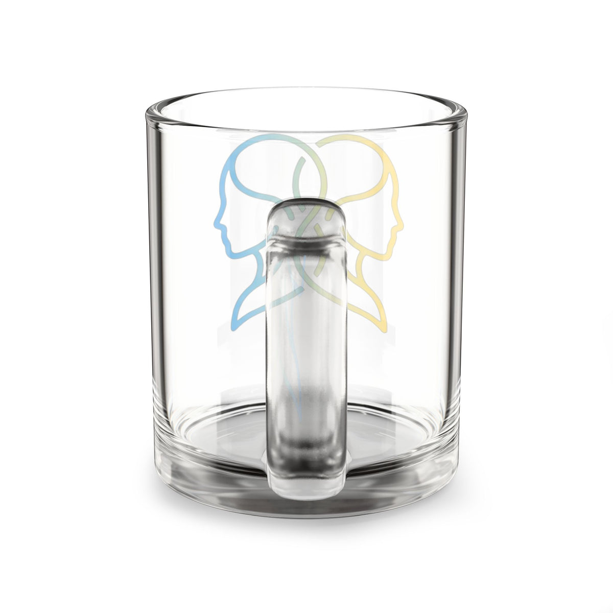 Gemini 10oz Glass Mug — Dual Profile Line Art Coffee Cup (Yellow & Blue)