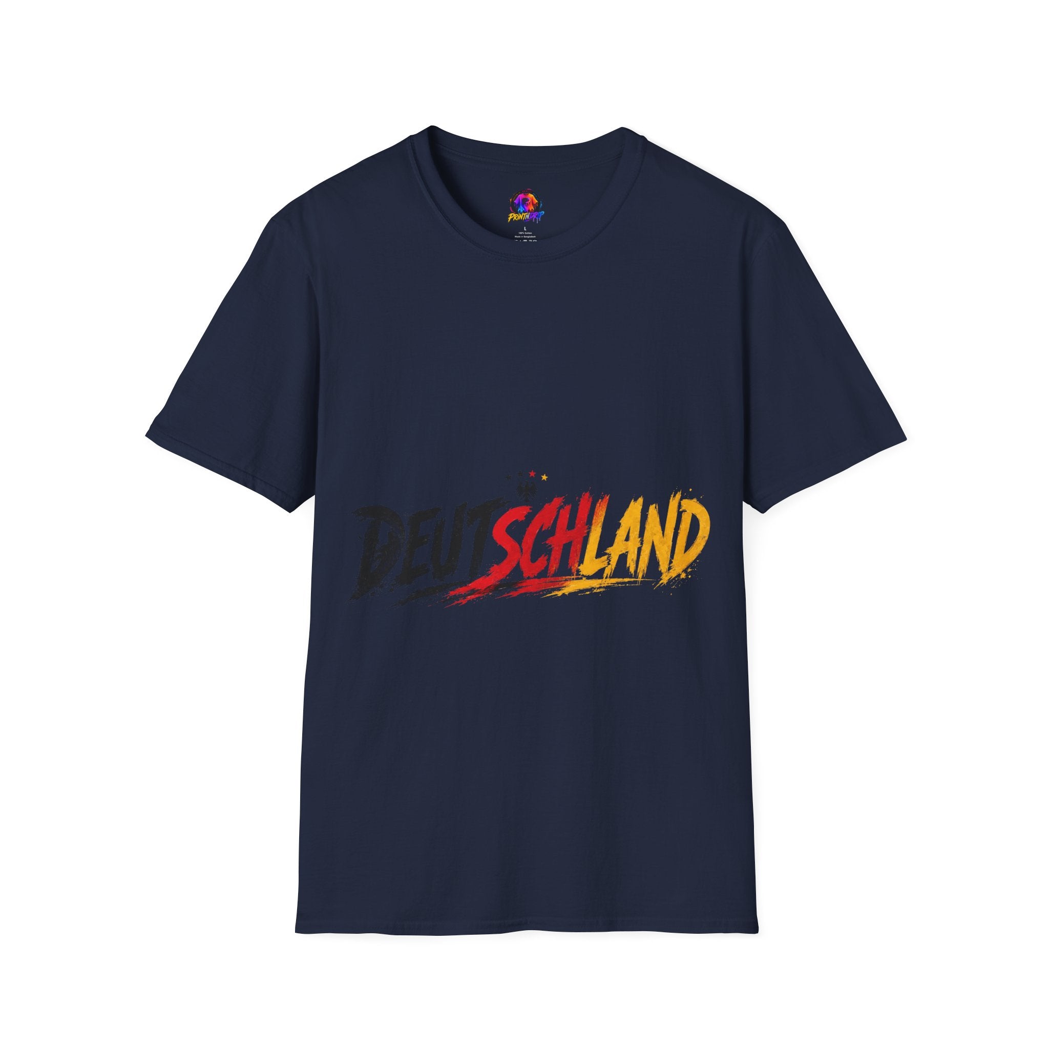 Germany Deutschland Football T-Shirt — Deutschland Script with German Flag Brushstroke