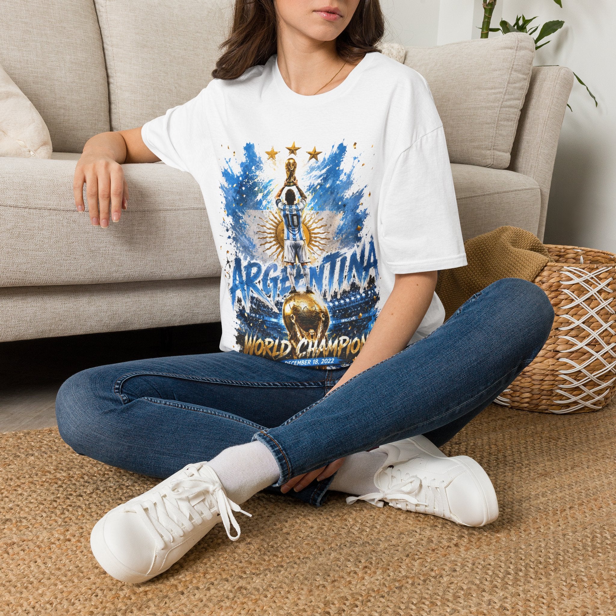 Argentina World Champions T‑Shirt — Soccer World Cup 3 Stars Tribute