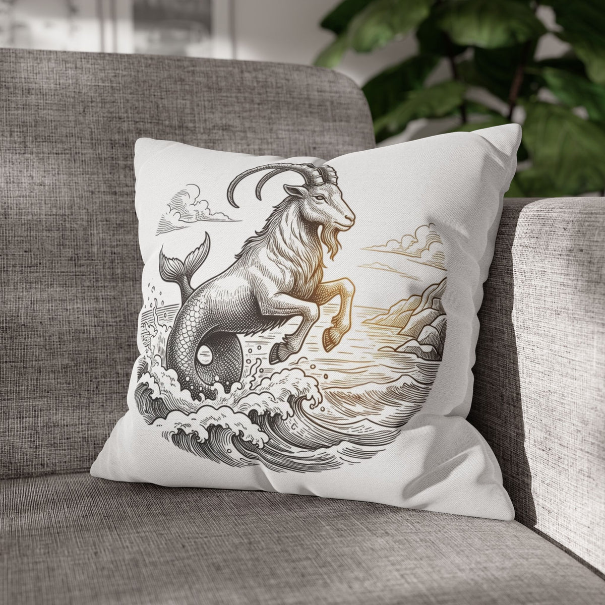 Capricorn Sea-Goat Decorative Pillowcase — Zodiac Mythical Creature Throw Pillow Cover