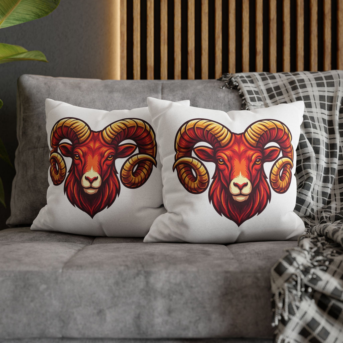 Aries Ram Throw Pillowcase — Bold Zodiac Goat Accent Pillow Cover