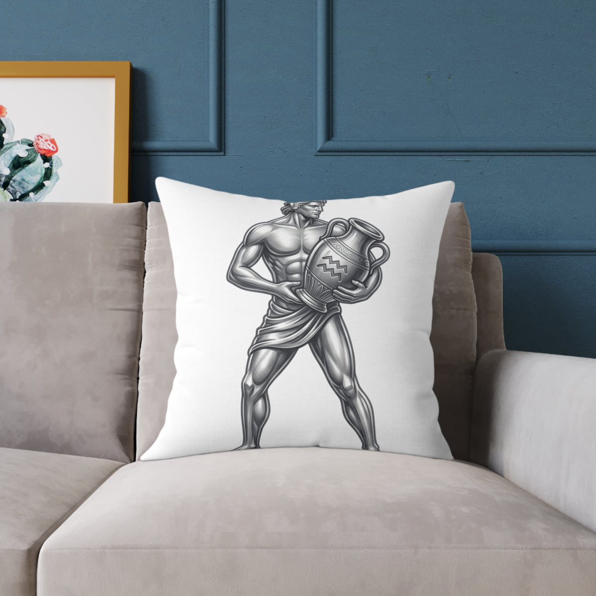 Aquarius Zodiac Pillow — Silver Water-Bearer Decorative Square Throw Pillow