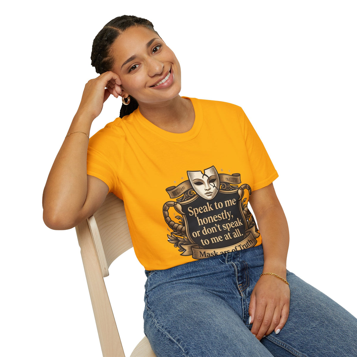 Speak to Me Mask T‑Shirt — 'Speak to me honestly...' Zodiac Scorpio Graphic Tee