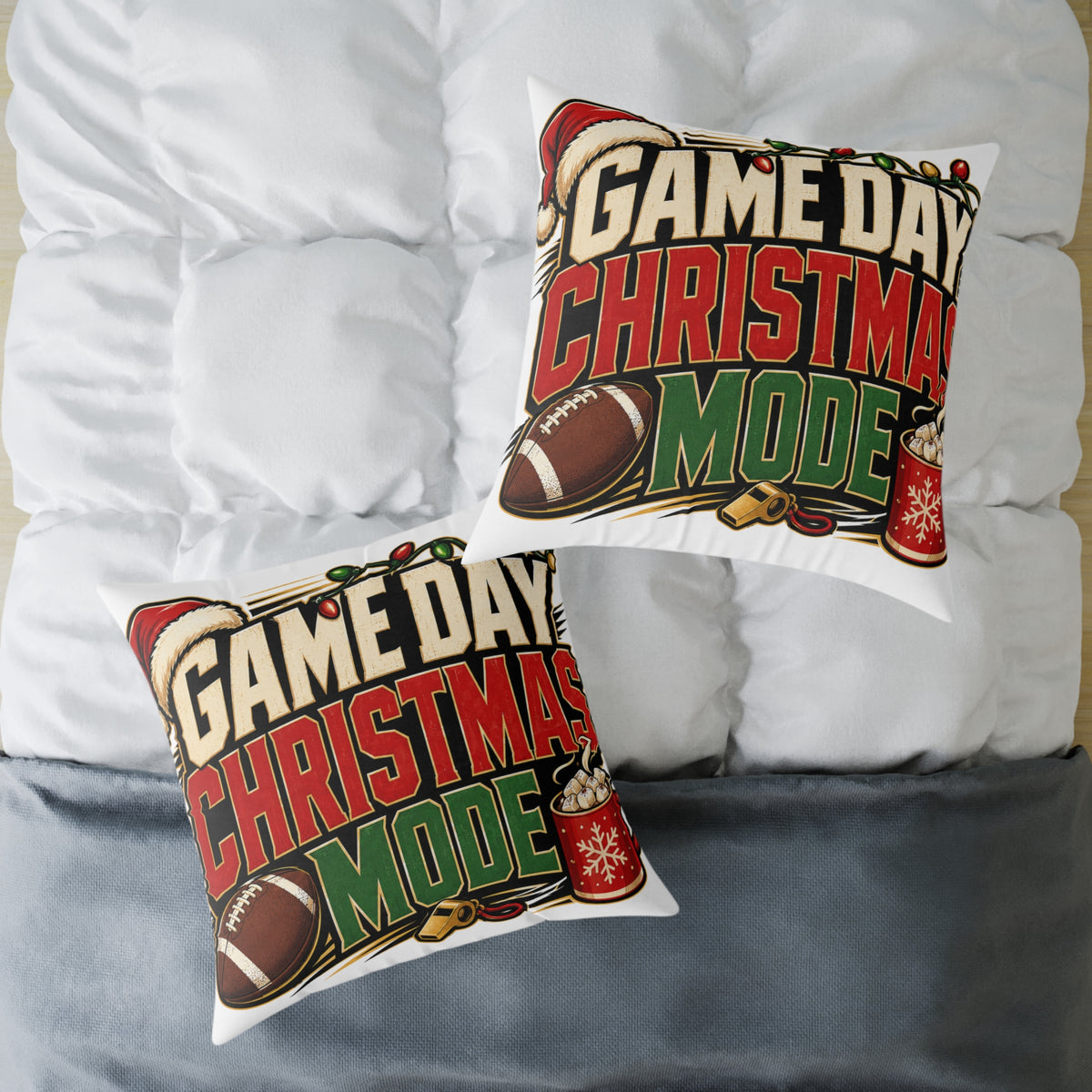 Modern Day Christmas Game Day Christmas Mode Square Poly Canvas Pillow