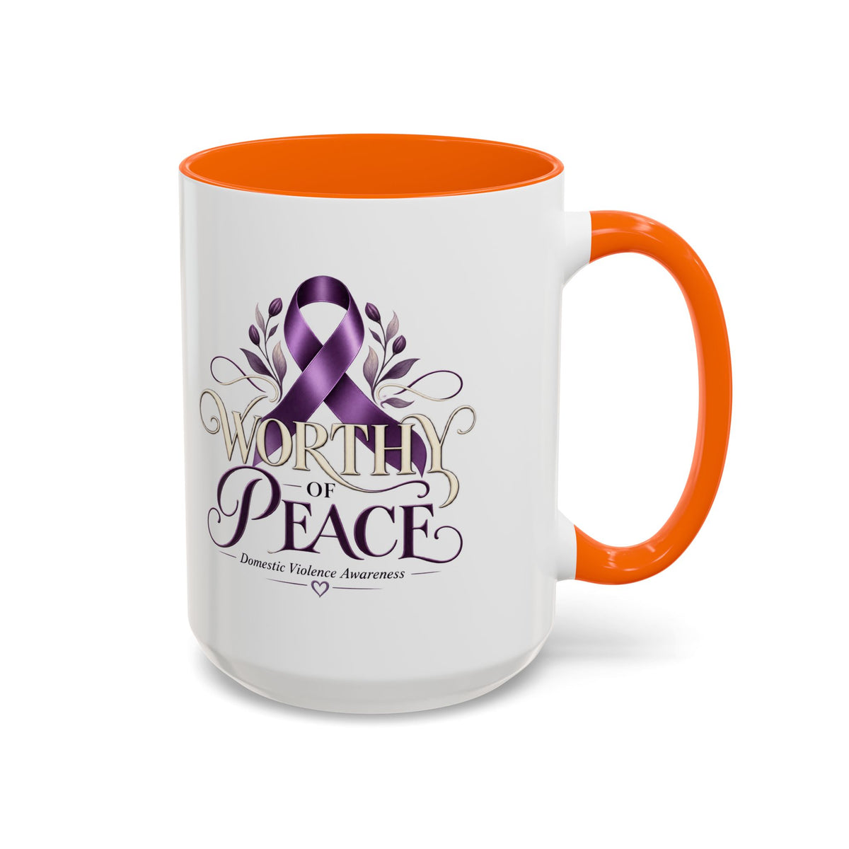 Worth of Peace Accent Coffee Mug — Domestic Violence Awareness Ribbon (11/15oz)