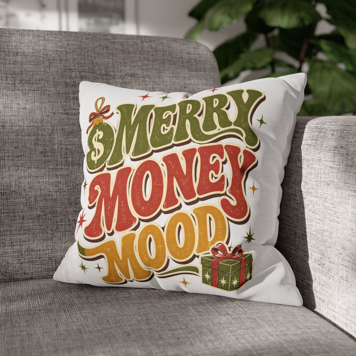 Merry Money Mood Pillowcase Modern Day Christmas — Festive Holiday Decorative Throw Pillow Cover