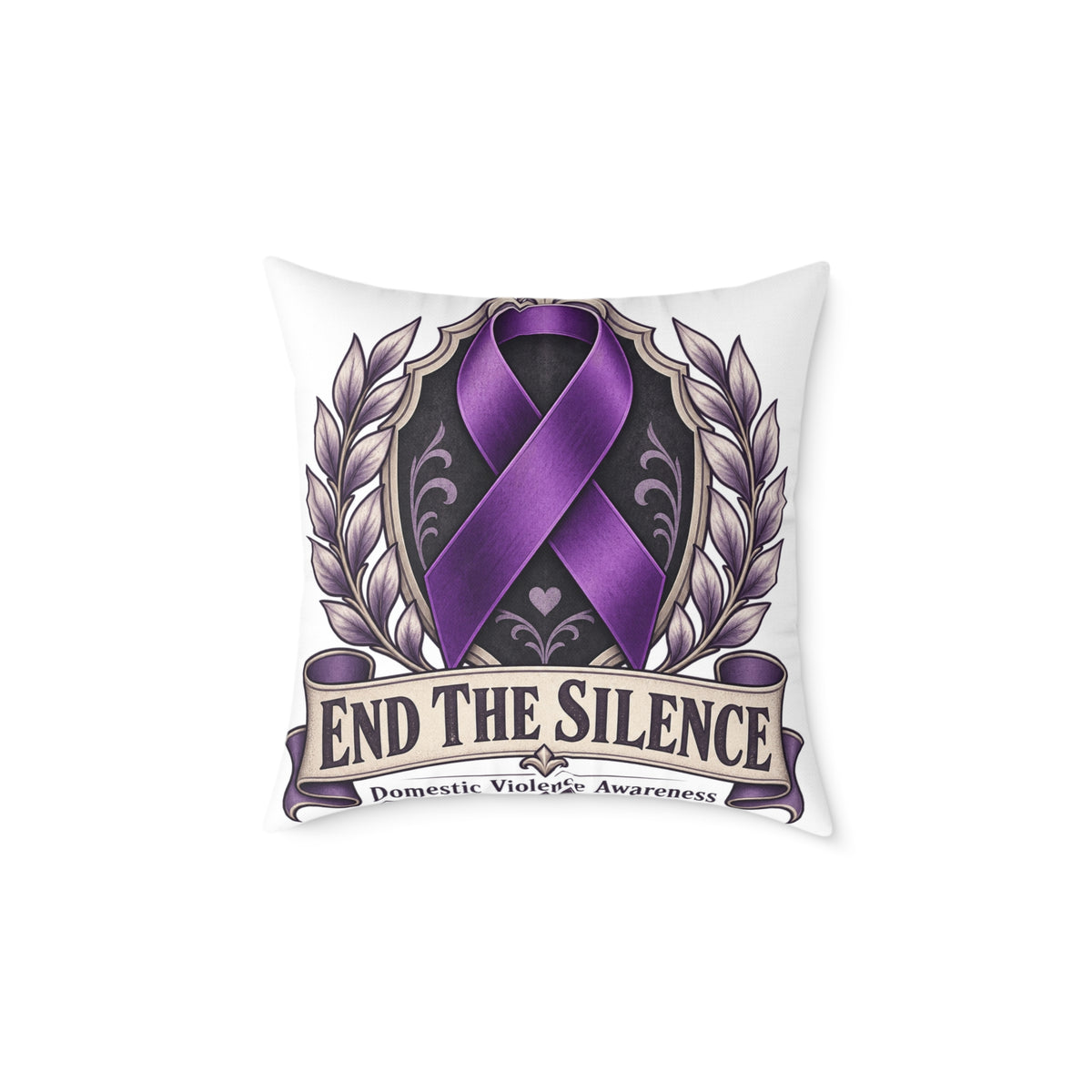 End the Silence Purple Ribbon Square Pillow - Domestic Violence Awareness Throw Pillow