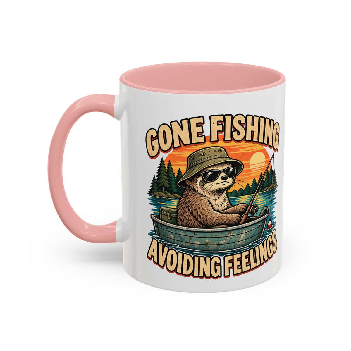 Funny And Witty "Gone Fishing Avoiding Feelings" Accent Coffee Mug (11, 15oz)