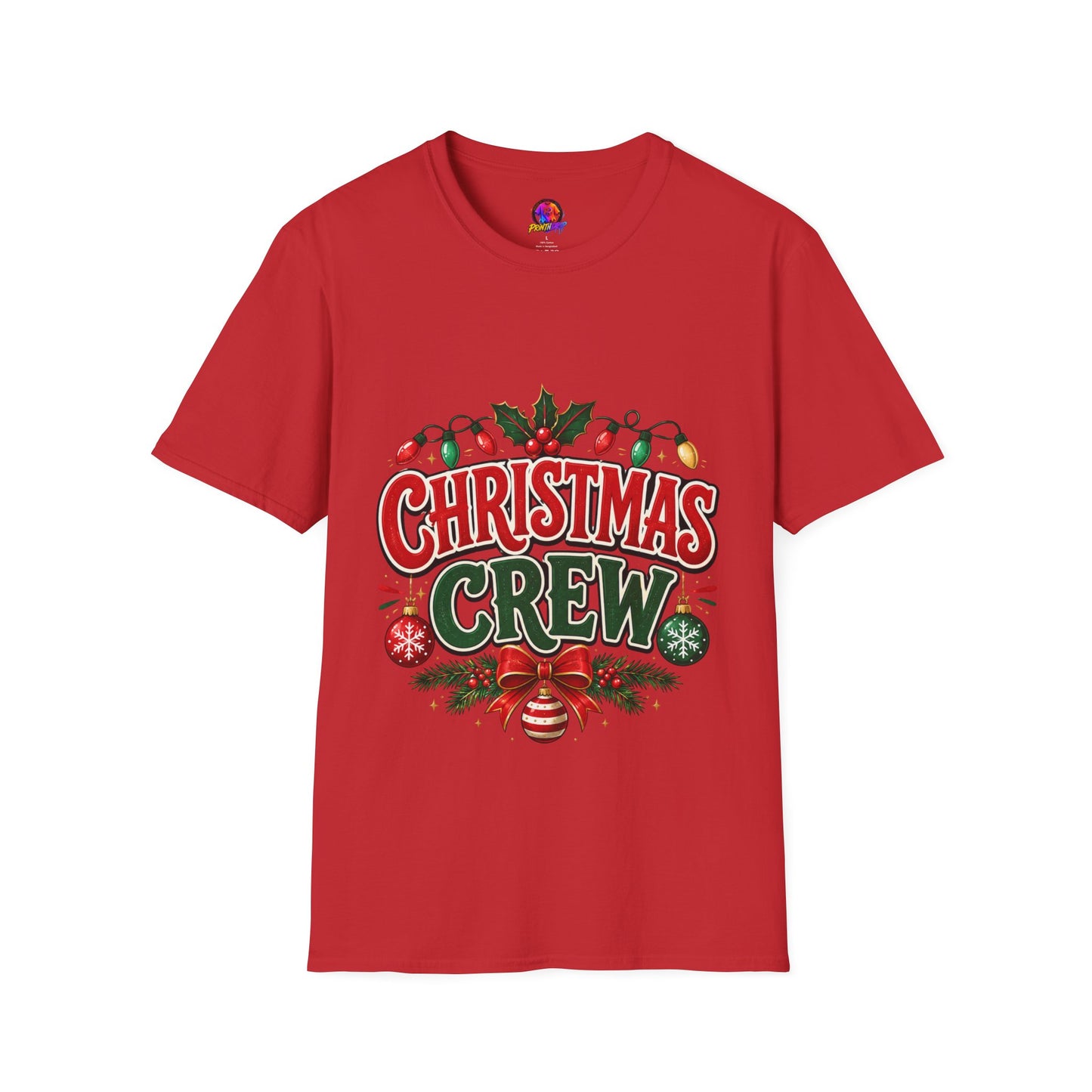 Christmas Crew T-Shirt — Festive Holiday Graphic Tee with Lights & Holly