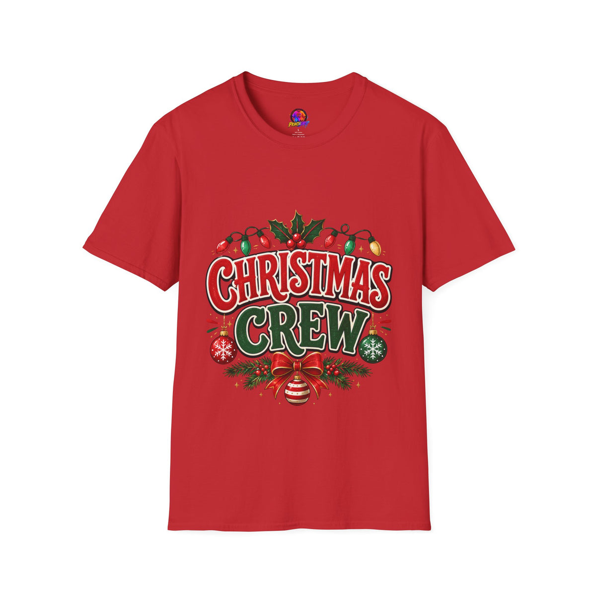 Christmas Crew T-Shirt — Festive Holiday Graphic Tee with Lights & Holly
