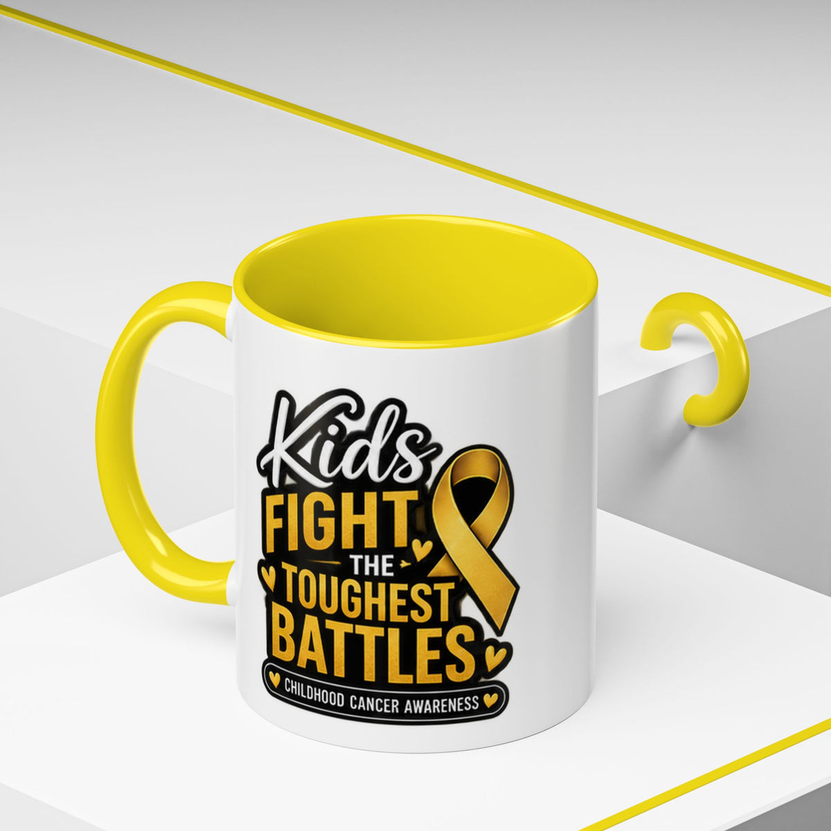 Childhood Cancer Awareness Accent Coffee Mug - "Kids Fight the Toughest Battles" (11/15oz)