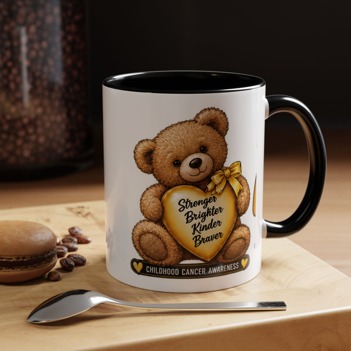 Gold Ribbon Teddy Bear Childhood Cancer Awareness Accent Mug (11/15oz)