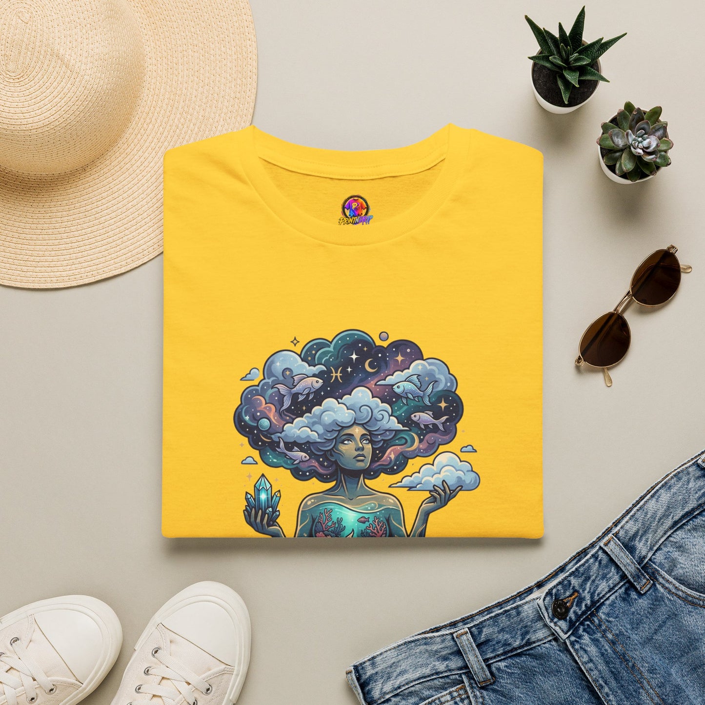 Dreamscape Goddess T-Shirt — 'Head in the Clouds' Surreal Art Tee