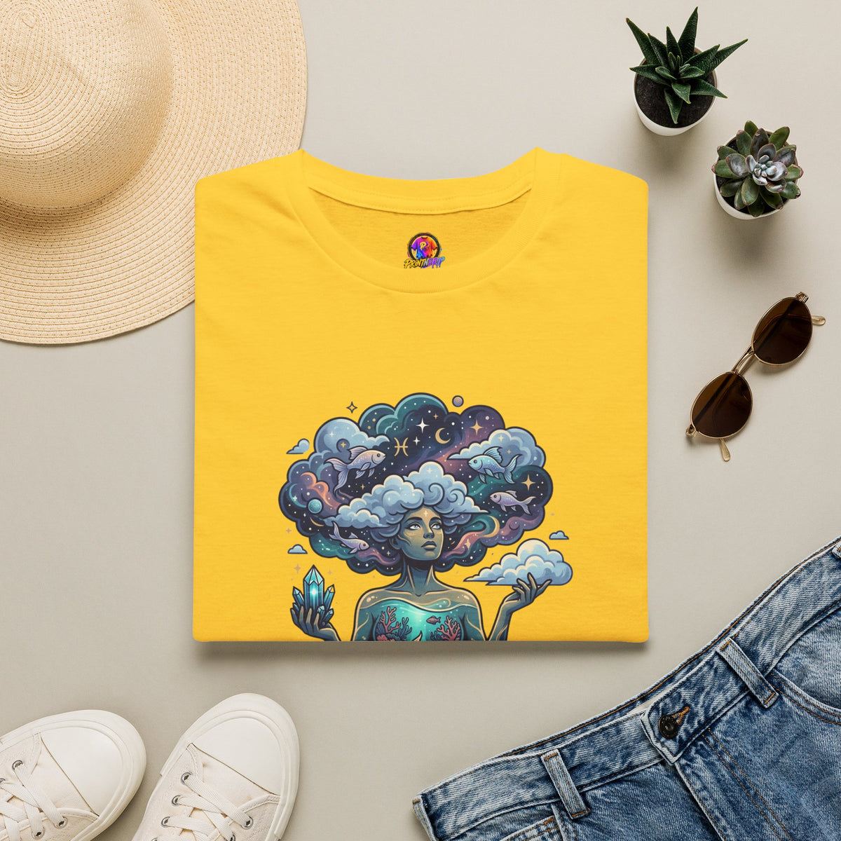 Dreamscape Goddess T-Shirt — 'Head in the Clouds' Surreal Art Tee