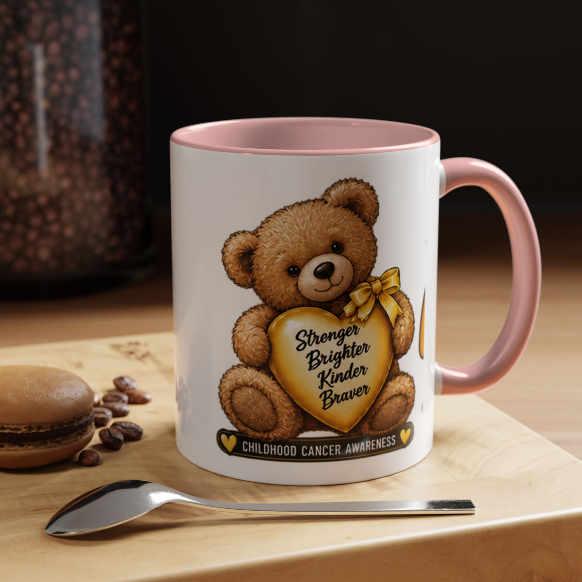 Gold Ribbon Teddy Bear Childhood Cancer Awareness Accent Mug (11/15oz)
