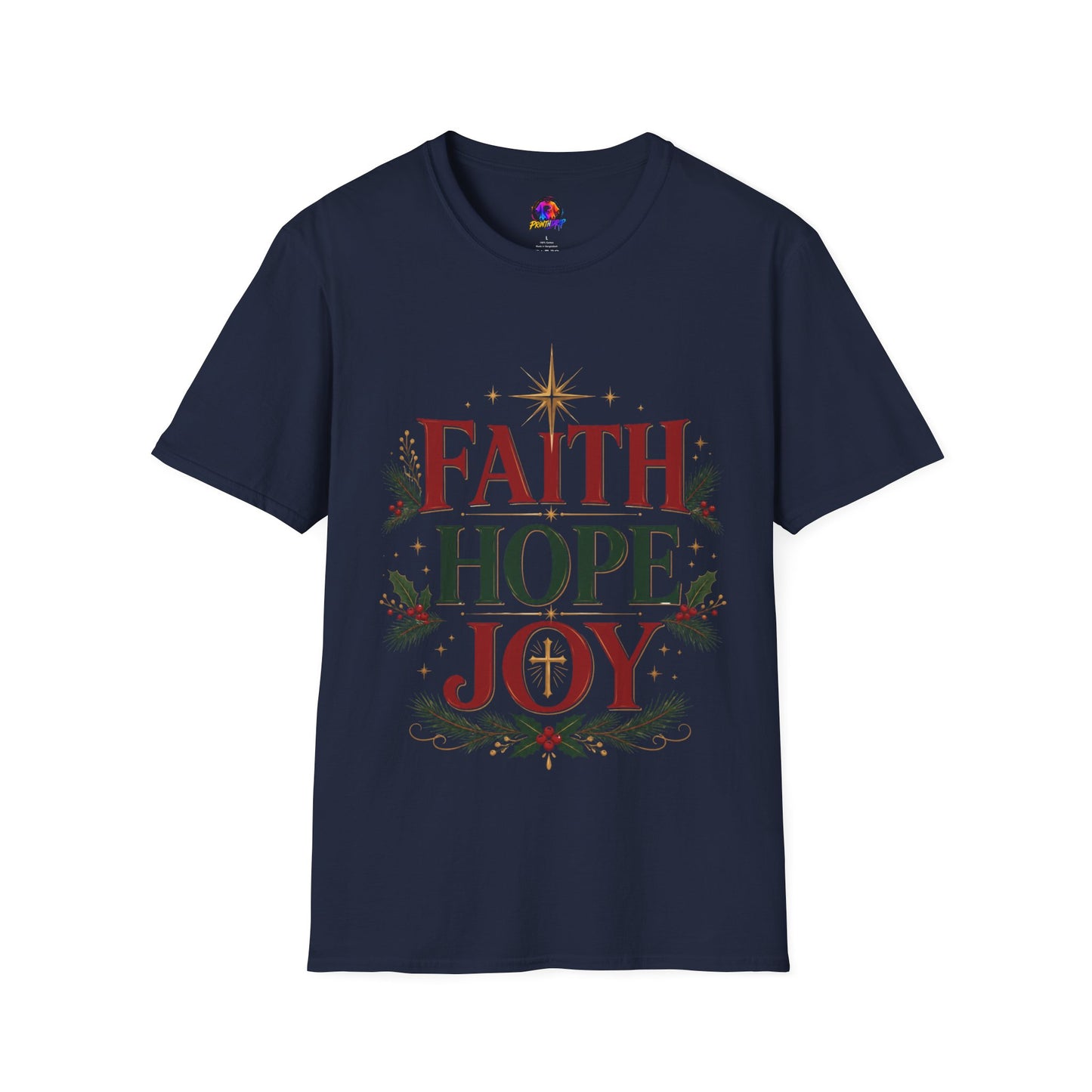 Faith Hope Joy Christmas T-Shirt — Holiday Nativity Inspirational Tee